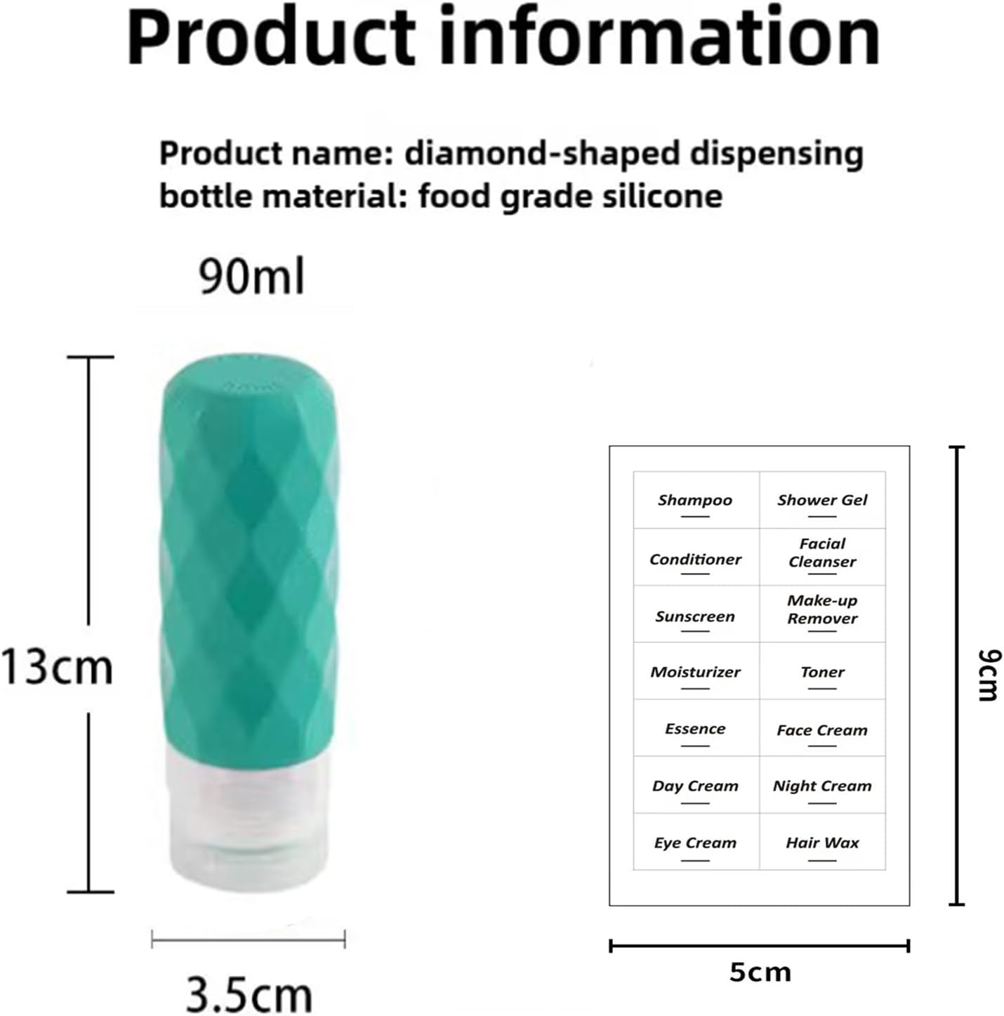 Silicone Travel Bottles Set with Labels, 90 Ml Travel Bottles Set with Clear Zipper Bag, Leakproof Refillable Squeeze Travel Containers for Shampoo Conditioner Lotion Liquid Soap, Shower Gel