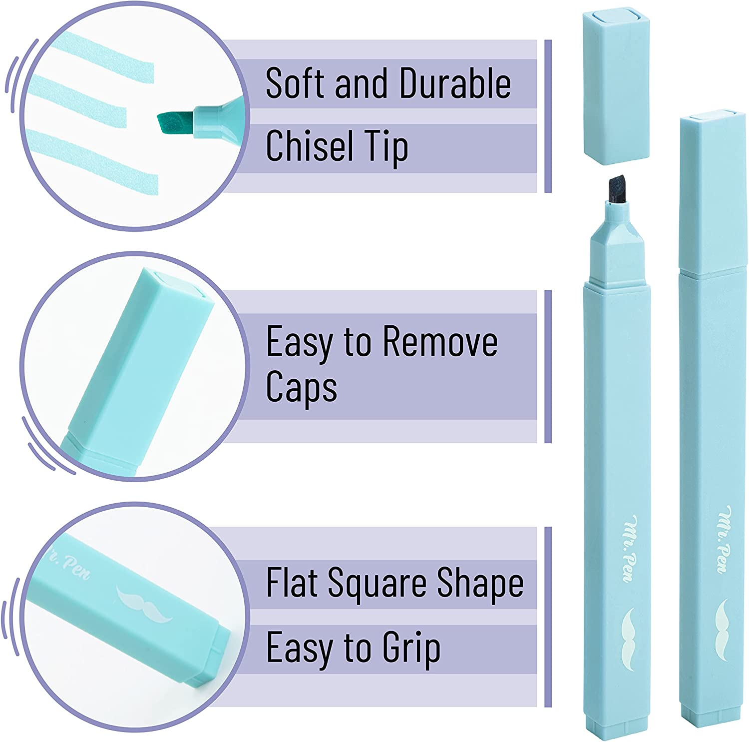 Mr. Pen- Aesthetic Cute Pastel Highlighters Set, 8 Pcs, Chisel Tip, Candy Colors, No Bleed Bible Assorted Colors image number 6