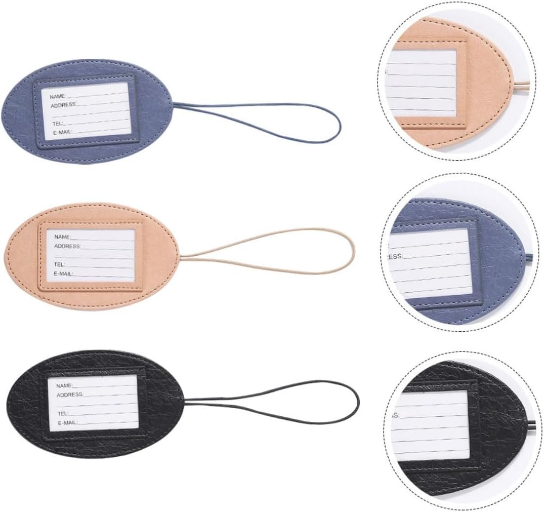 KOMBIUDA 3Pcs Multifunctional PU Leather Travel Id Tags Baggage Suitcase Labels Lightweight Portable Bag Tags for Luggage Handbags Backpacks Random Color Random Color image number 4