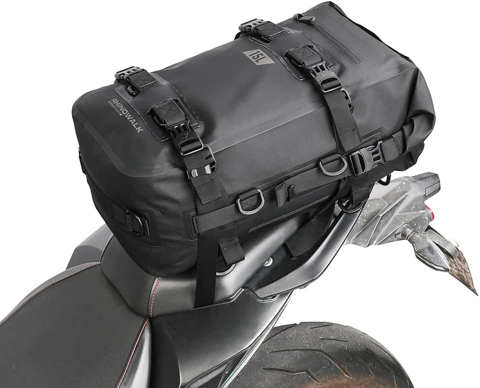 Rhinowalk Motor Pannier Bag 15L Multifunctional Fully Waterproof Rear Rack Trunk Motorcycle Seat Bag Motorbike Saddle Bag Professional Motor Accessories-Black