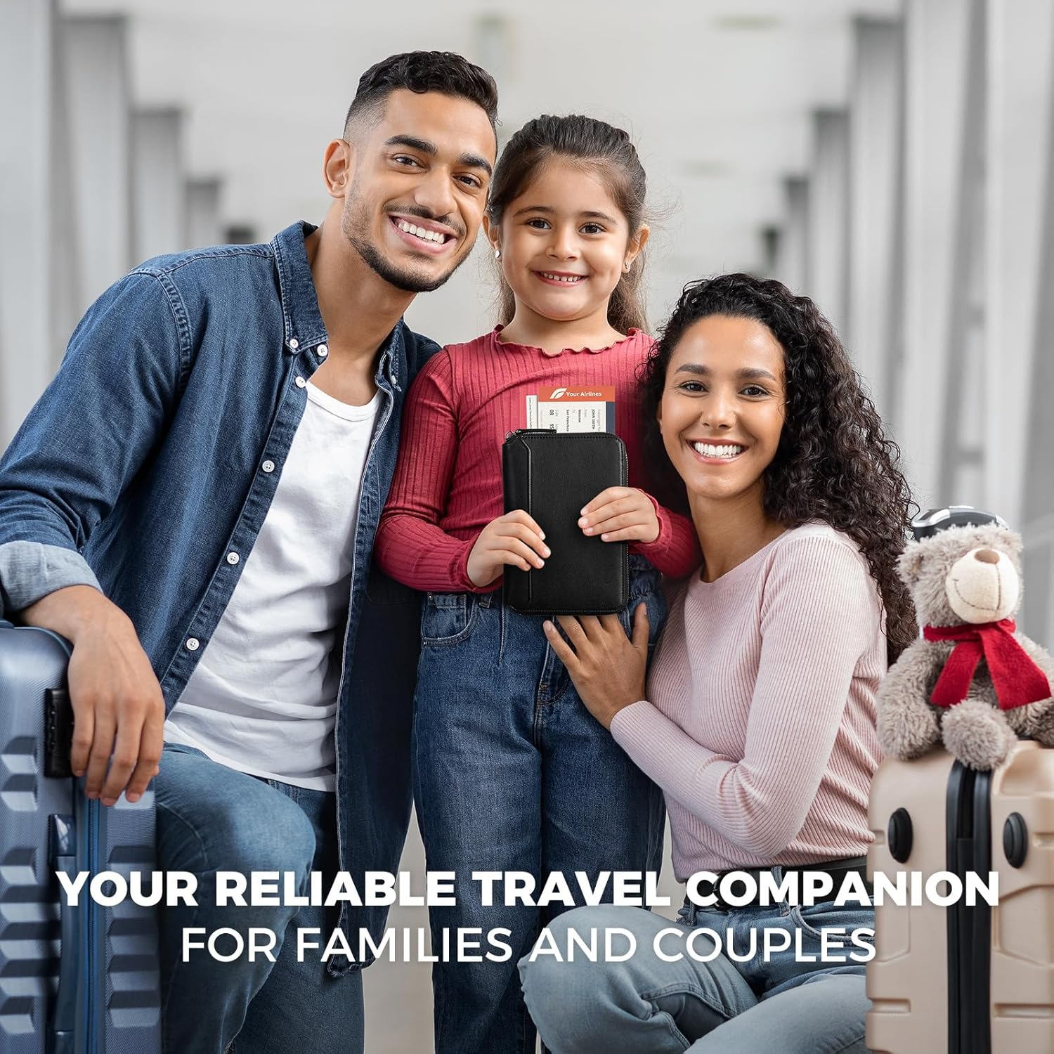 VULKIT Leather Passport Holder for 4-8 Passports Family Passport Wallet with Zipper Travel Documents Organizer for Men or Women(Black)