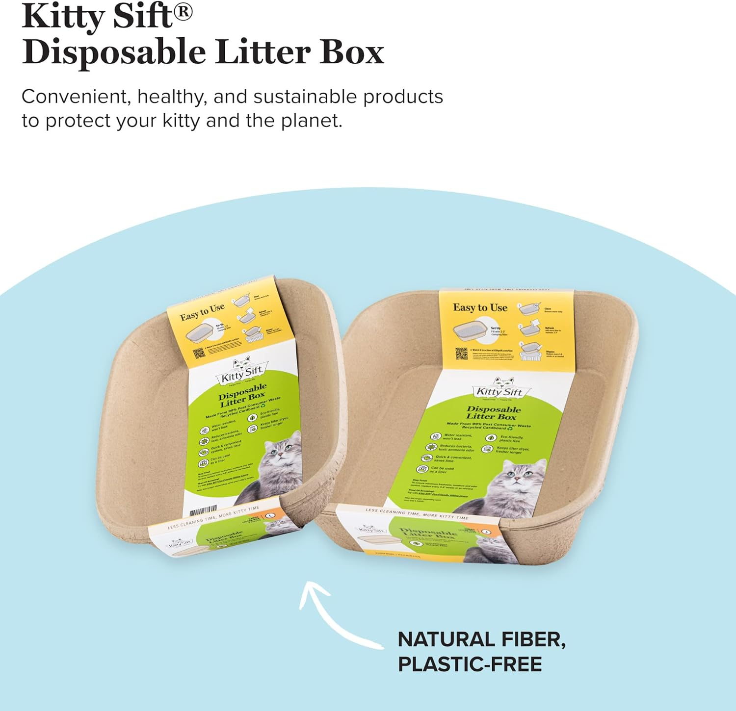 Kitty Sift (6-Pack) Disposable Cat Litter Box, Sustainable, Clean - Large, 6-Pack image number 2