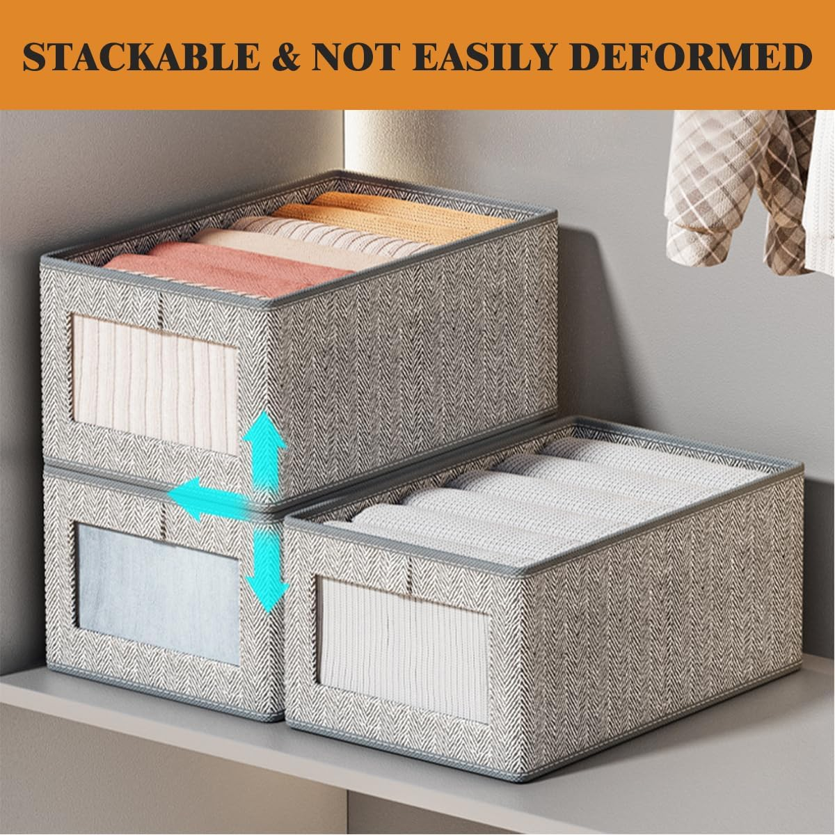 Wardrobe Clothes Organiser,6 Pack Wardrobe Organiser, See-Through Window for Home Storage & Organisation,Foldable Storage Containers with Handle for Jeans,Underwear,Blankets image number 4
