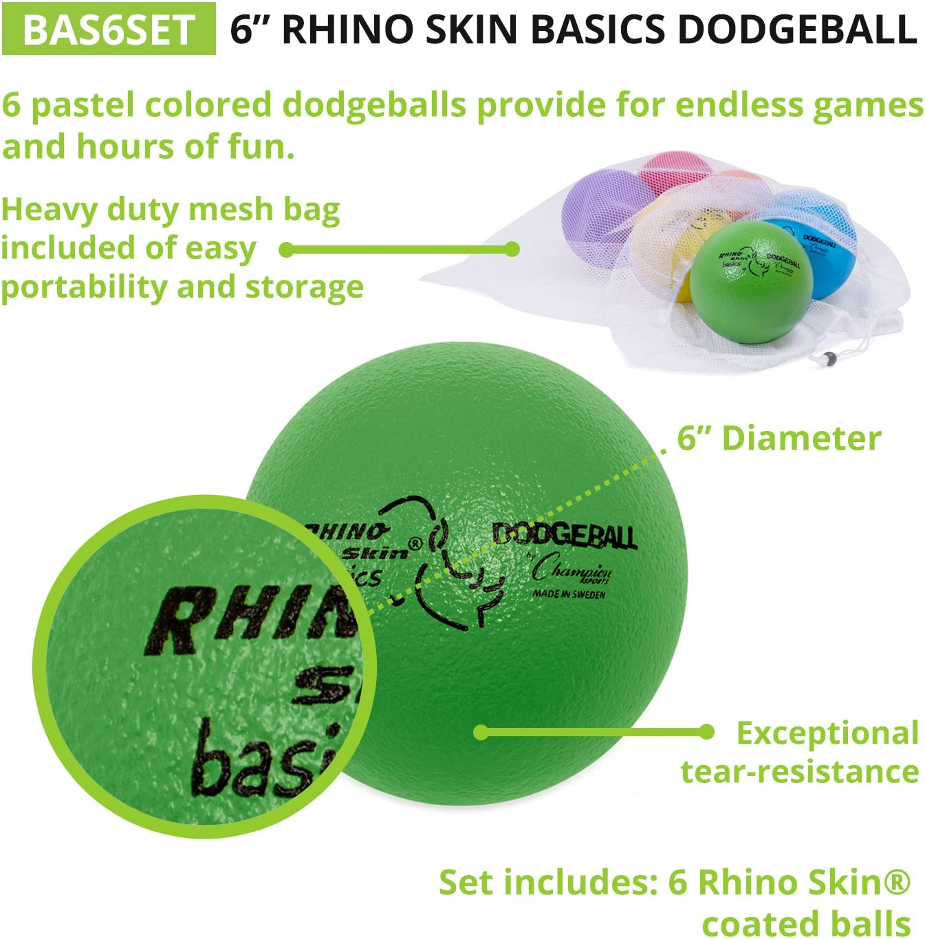 Champion Sports Rhino Skin Basic Dodgeball Set with Mesh Storage Bag image number 3
