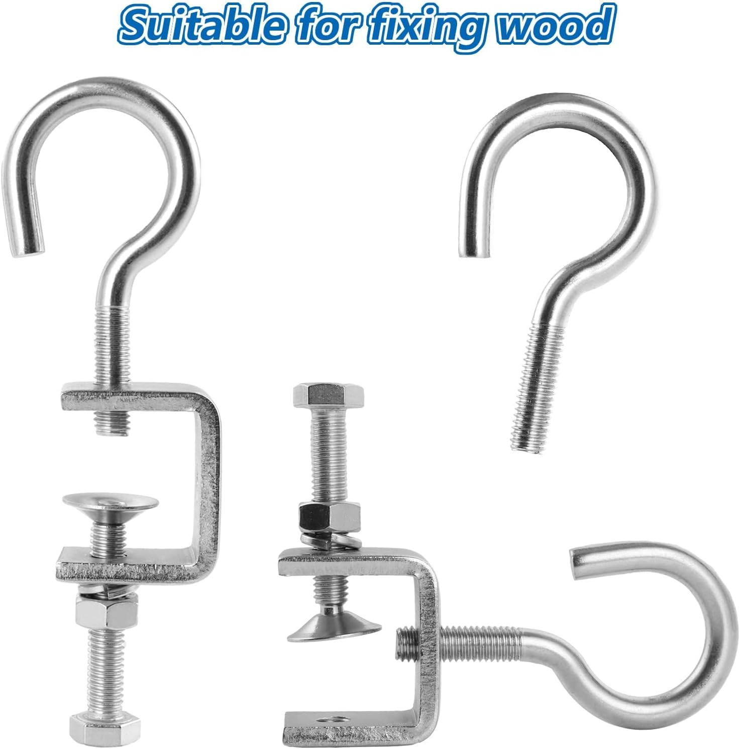 LDHHYH Pack of 4 Stainless Steel C-Clamps with Stainless Steel Hooks and Eye Bolts, C Clamp 30 Mm Clamping Range 0-25 Mm Screw Clamps, Jaw Openings for Woodwork, Welding, Carpentry image number 4