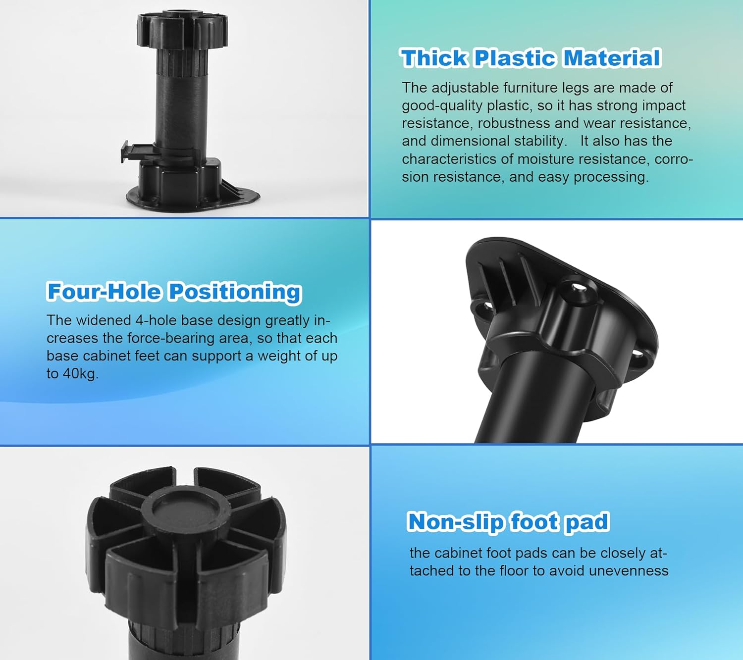 JUMXSRLE Cabinet Legs, Plastic Adjustable Cabinet Feet Levelers Kick Board Clips, Leveling Feet Adjustable Furniture Legs for Cabinets, Sofas, Kitchen Furniture - Adjusts from 100-120Mm/3.94"-4.72" image number 6