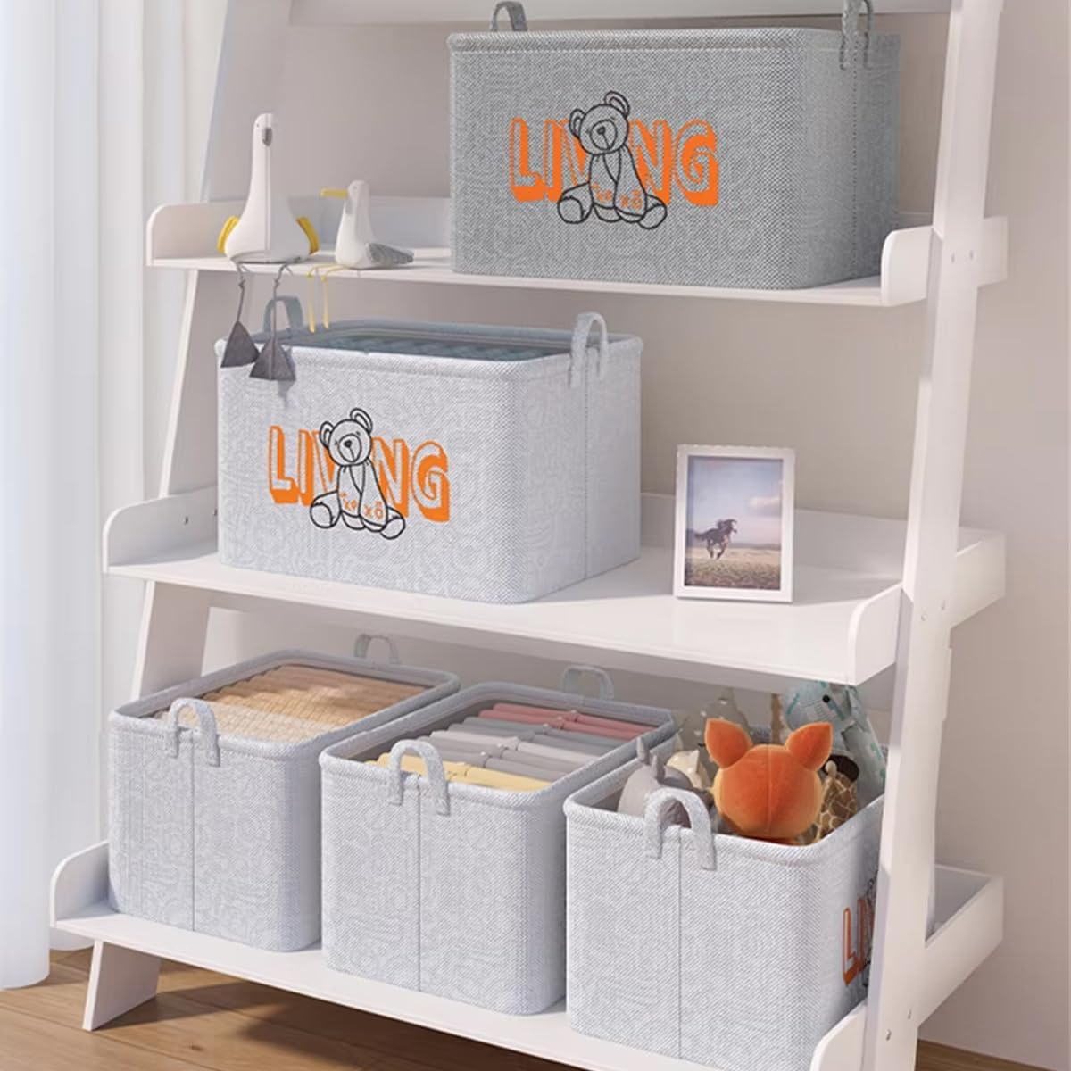 AIMALL Clothes Storage Box with Drawstring Closure Large Wardrobe Organiser for Clothes, Toys, and Sundries, Collapsible with Soft Handles image number 4