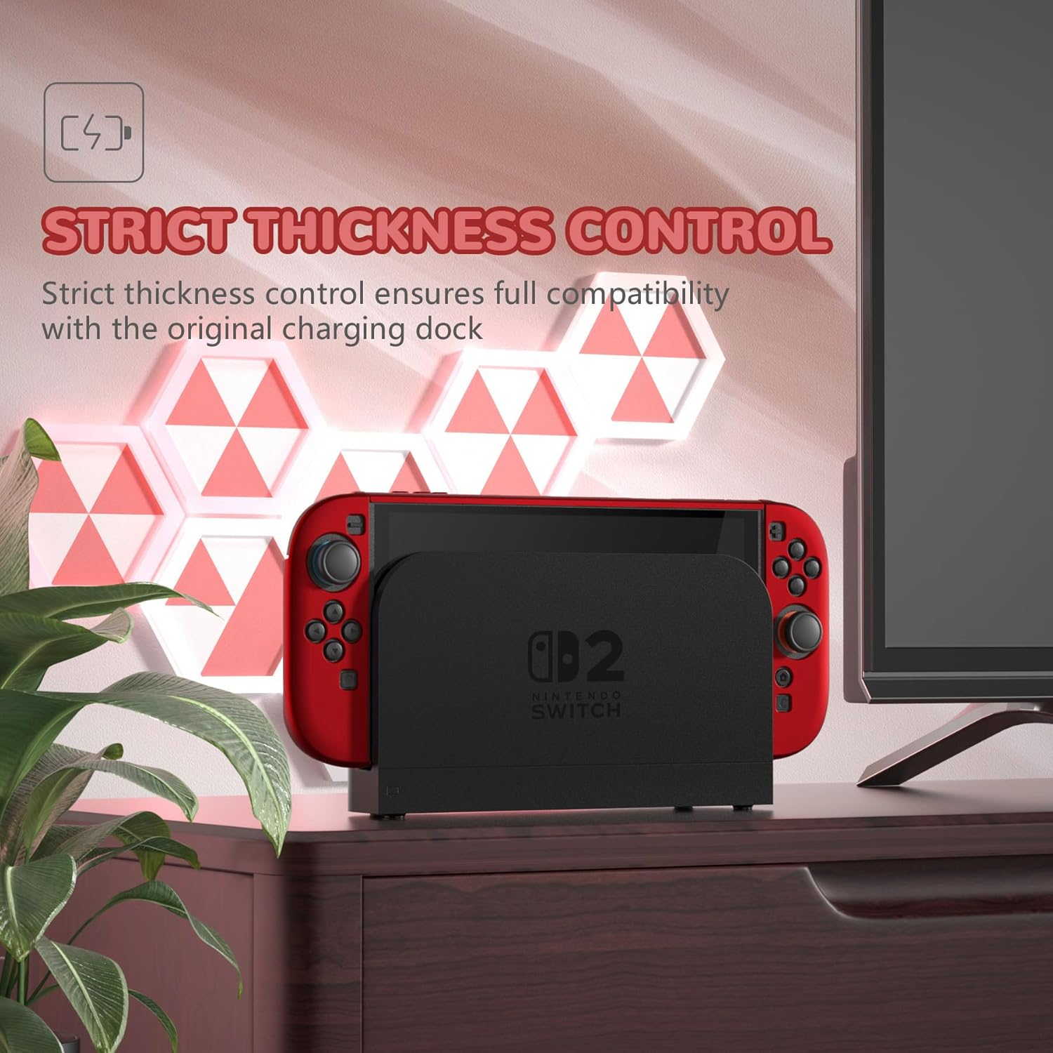 Playvital Hard Case for Nintendo Switch 2 with Extra Stand & Thumb Grip Caps | Split Design, Dockable Protective Full-Body Shell Cover for Nintendo Switch 2 | Solid Color Series, Scarlet Red image number 3