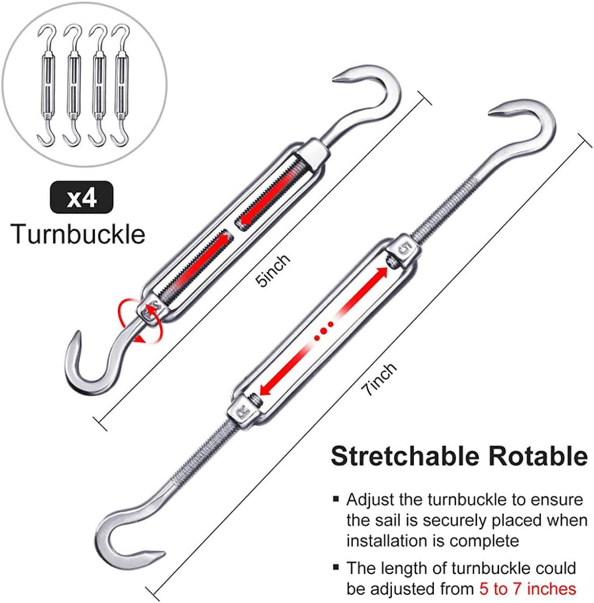 44Pcs Shade Sail Hardware Kit for Triangle Rectangle Sun Shade Sail Installation, 304 Grade Stainless for Garden Outdoors