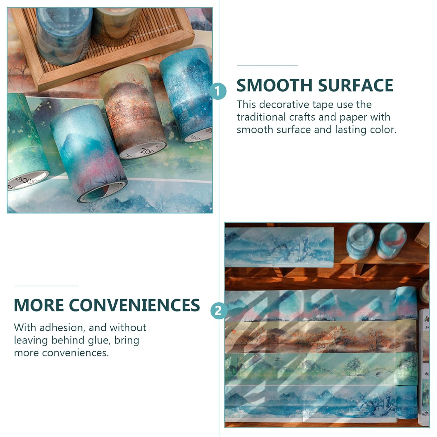 SEWACC 4Rolls Decorative Washi Tape for Crafts Journal and Scrapbook Supplies Random Watercolor Scenery Designs Suitable for Adults and Boys and Girls Adhesive and Non-Residue image number 2