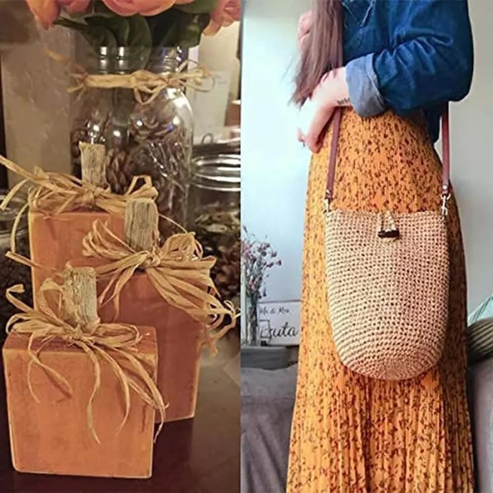 200M Raffia Ribbon for Gift Wrapping Easter Raffia Paper Craft Ribbon for Gift Birthday Packing Paper Natural Materials Natural Raffia Paper Raffia Ribbon image number 2