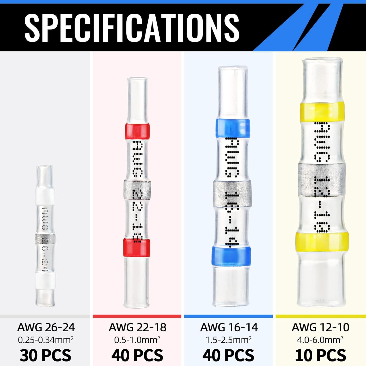 120PCS Solder Seal Wire Connectors - Sopoby Heat Shrink Solder Connectors - Waterproof Solder Butt Connector Kit Insulated Automotive Marine Electrical Wire Terminals image number 1