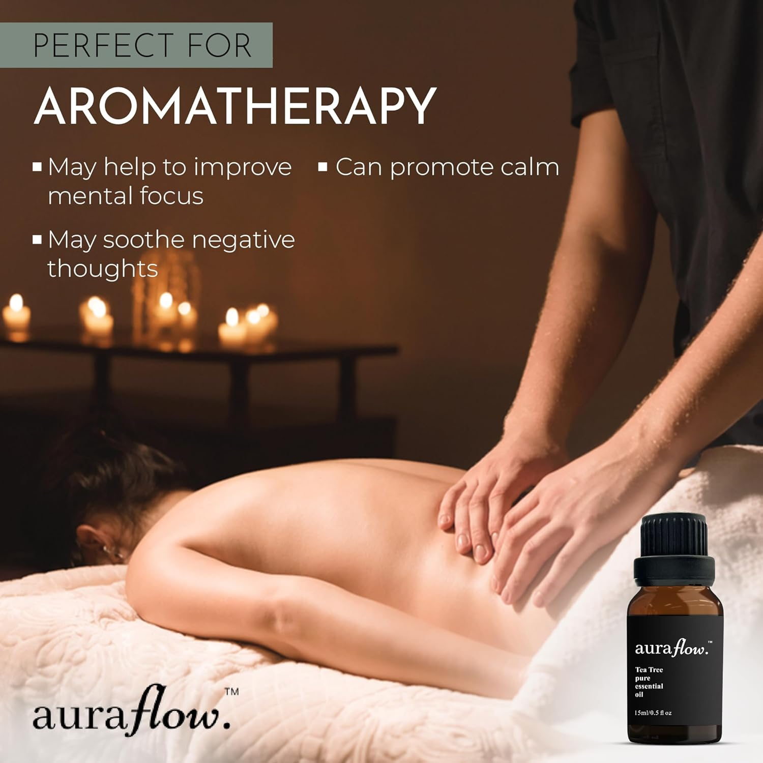 AURAFLOW 15Ml Premium Tea Tree 100% Pure Plant Based Essential Botanical Oil for Aromatherapy, Yoga, Zen, Sleep, Relax, No Stress, Essential Oil for Diffuser, Skin, Face, Hair & Perfume image number 2