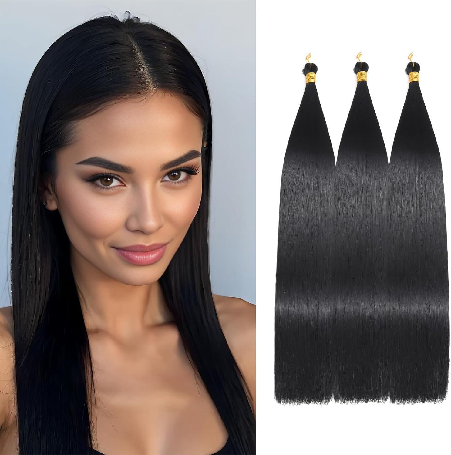 Locescsoc 28 Inch Straight Hair Extensions 150 G 3 Packs Bone Straight Braiding Hair, Soft Synthetic Bundles Crochet Braids Hair Bundles for Braiding (Pink1#, 28 Inch 3 Packs)