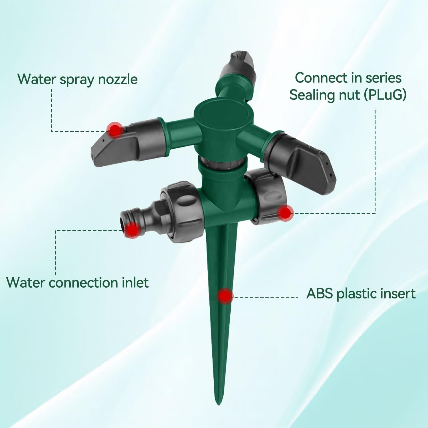 Proxima Direct 2 Pack Yard Sprinkler 360&deg; Rotating Lawn Sprinkler with up to 3,000 Sq. Ft Coverage - Adjustable, Weighted Gardening Watering System (Green)