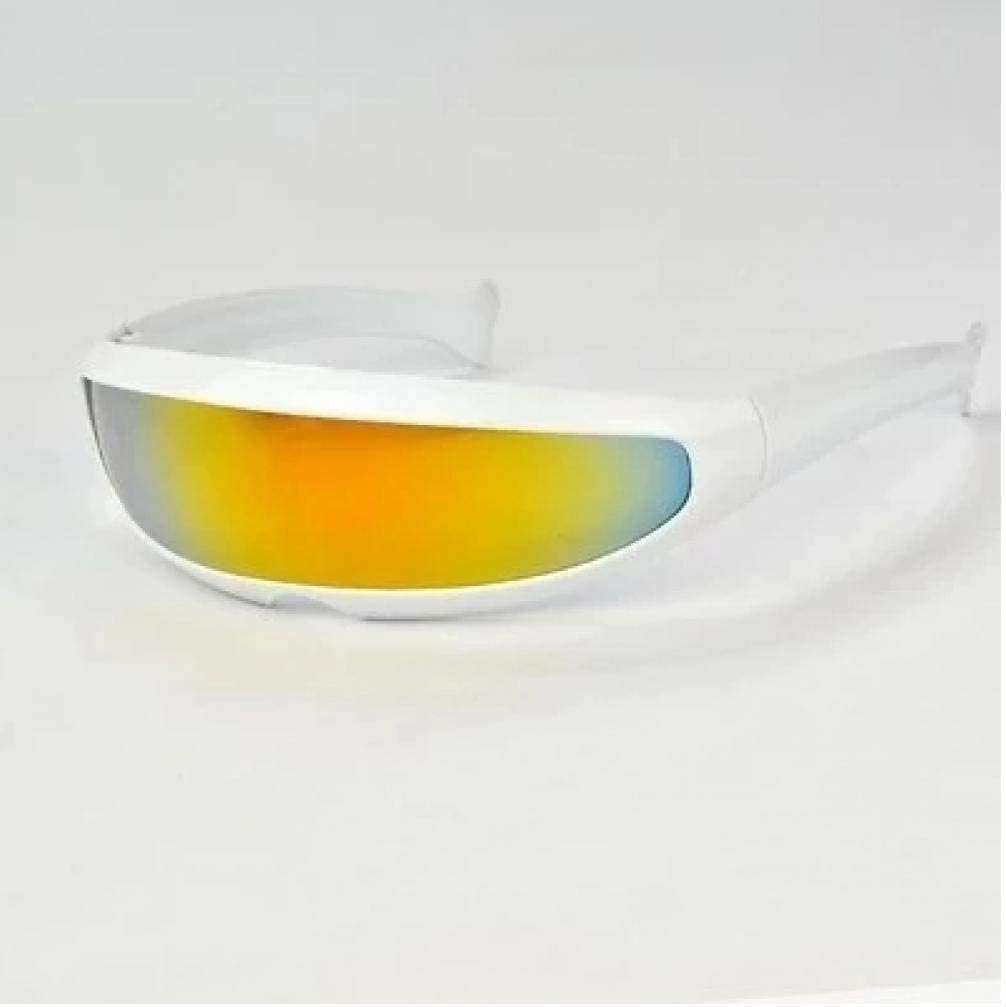 Futuristic Narrow Cyclops Sunglasses Robot Space Costume Color Mirrored Lens(Color White)