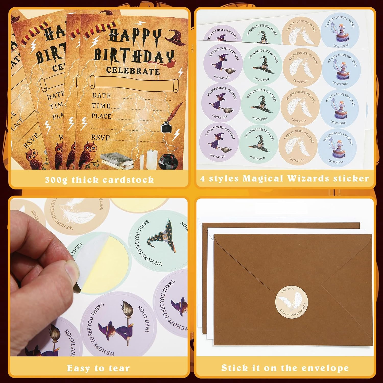 24 Pack Magical Wizards Birthday Invitations Wizards Party Invitation Cards, 24 Pcs Wizards Sticker Labels, 24 Pcs Envelopes Halloween Party Supplies for Kids Birthday Party Baby Shower image number 4