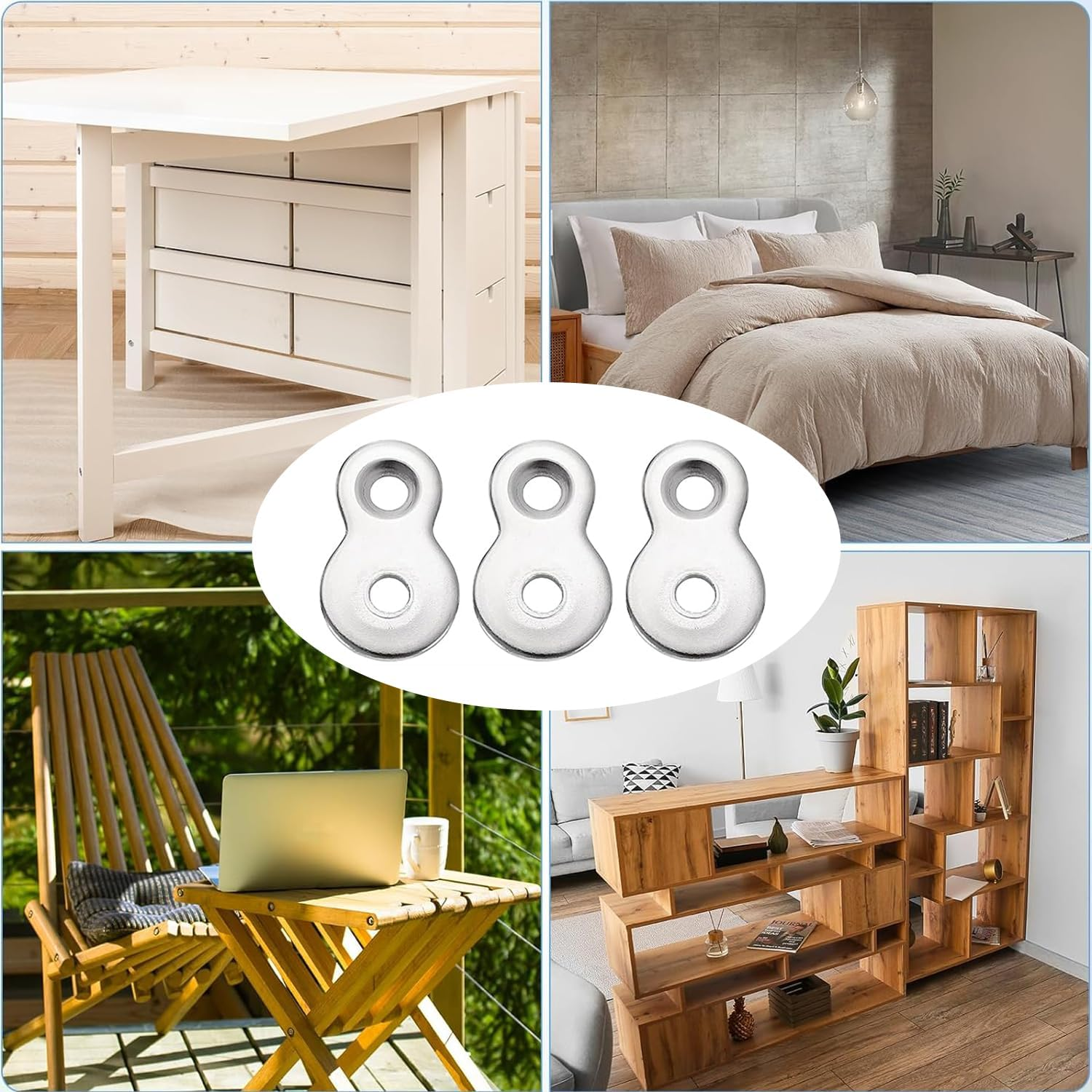 BEANPRECOY 20Piece Figure 8 Steel Fasteners Heavy Duty Table Top Connectors for Desk and Chair Repair Heavy Duty Desk and Chair Repair Hardware Easy Install (Silver/Black) - Black image number 5