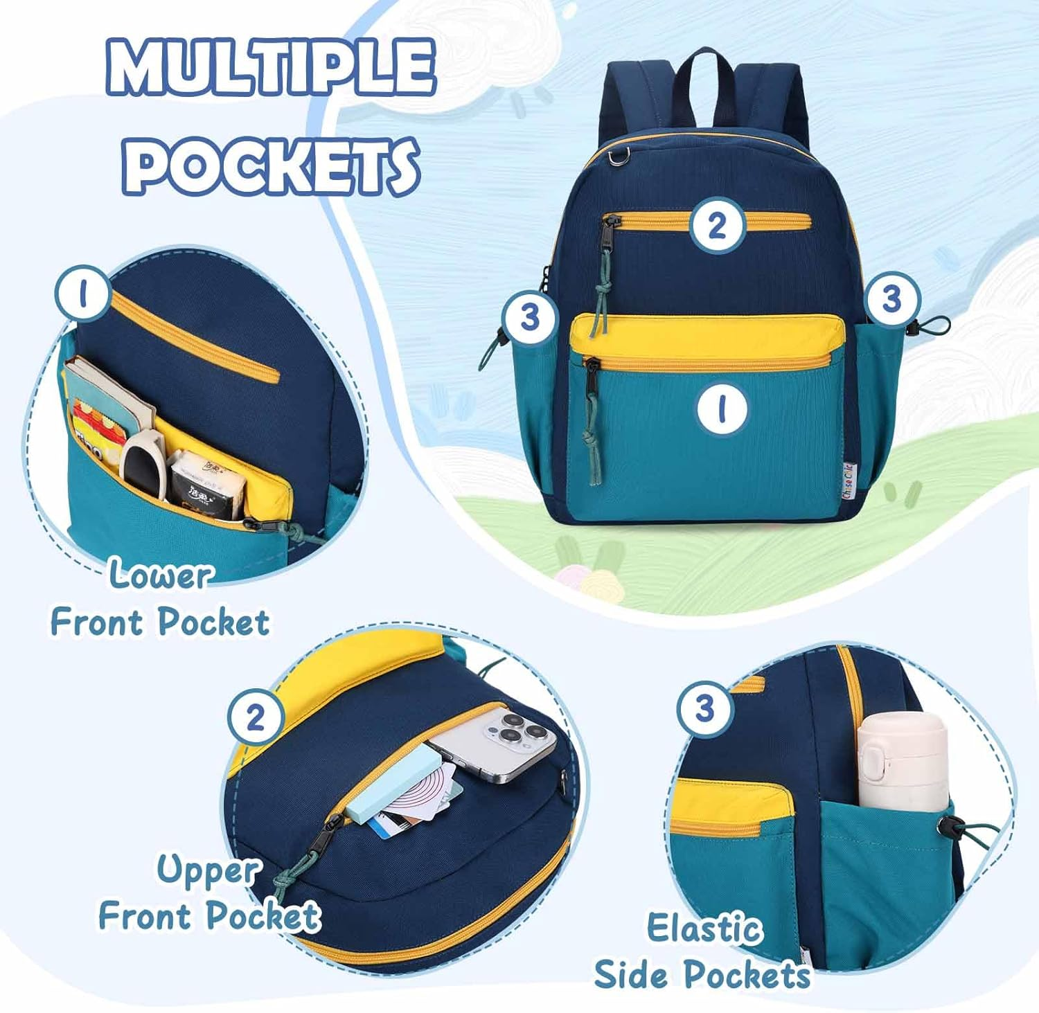 Chase Chic Kids Backpack, Cute School Bag with Security Reflective Strips, Lightweight Toddler Rucksack with Bottler Holder image number 5