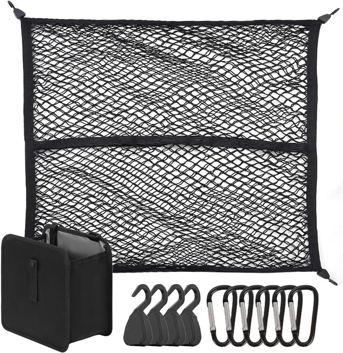 Truck Bed Cargo Net 4'X4' Expandable to 8'X8' | Heavy Duty Elastic Cargo Net for Pickup Truck Bed & SUV Roof Racks | Fits Ford Chevy Dodge Toyota Jeep Trailer with Metal Carabiners (Double-Layer Net) image number 4
