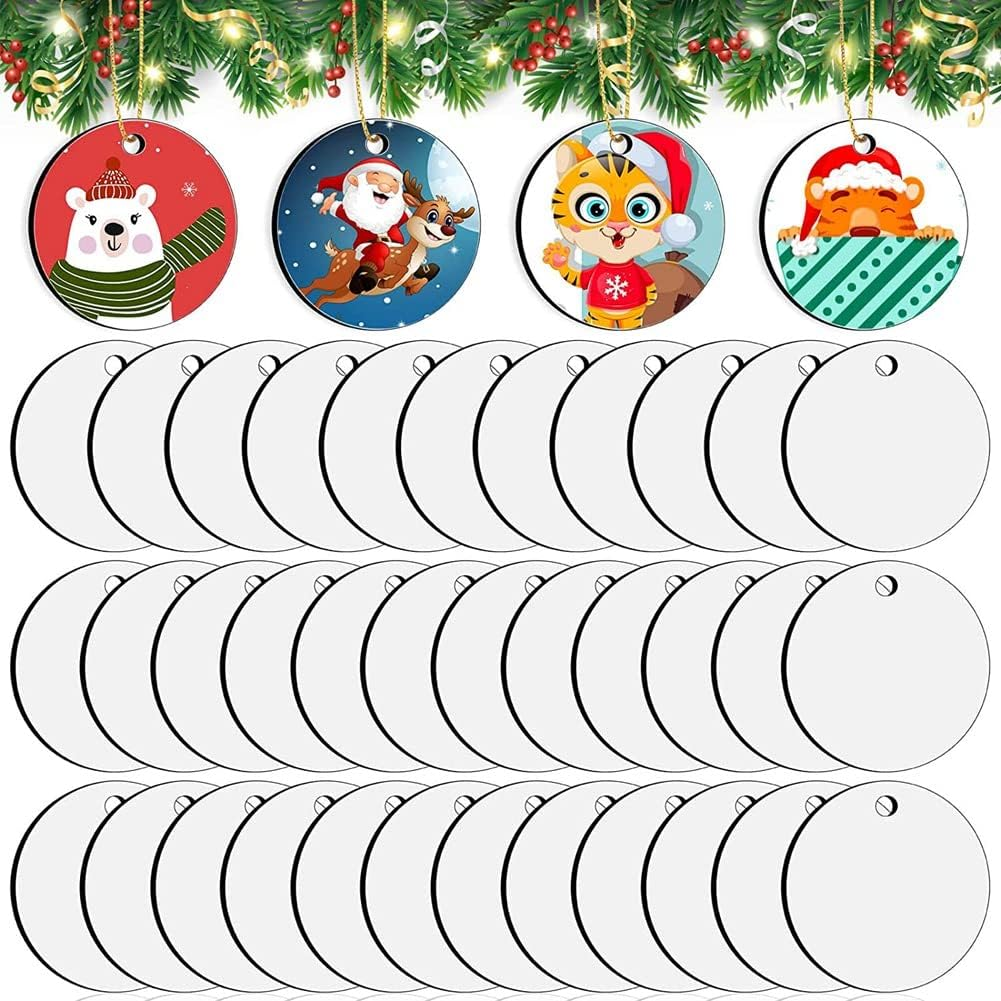Tuperoymse 35 Pieces round Blank Sublimation Ornaments DIY Handmade Sublimation Blanks for Christmas Tree image number 1