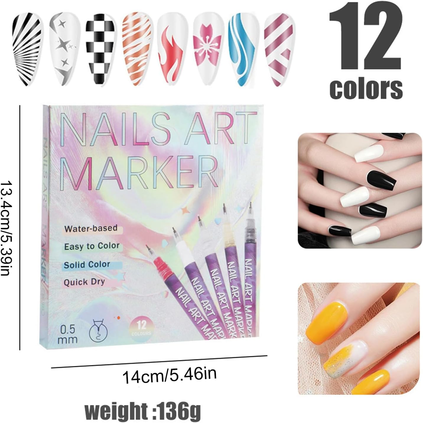 Nail Pens | Art Fast Drying Smudge Proof Liner - Gel Nail Paint Art Pens - for Kids Girls Women Beginner Fingernail Canvas Craft Salon Home Supplies image number 6