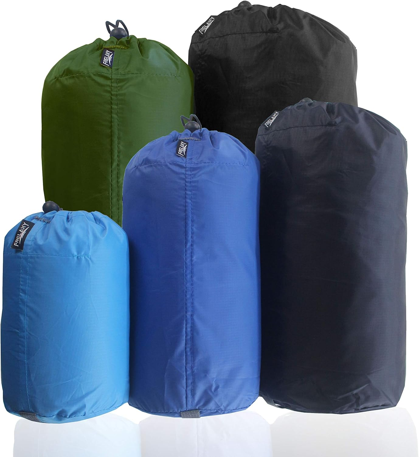 Frelaxy Stuff Sack Set 5-Pack (3L&5L&9L&15L&20L), Ultralight Ditty Bags with Dust Flap for Traveling Hiking Backpacking