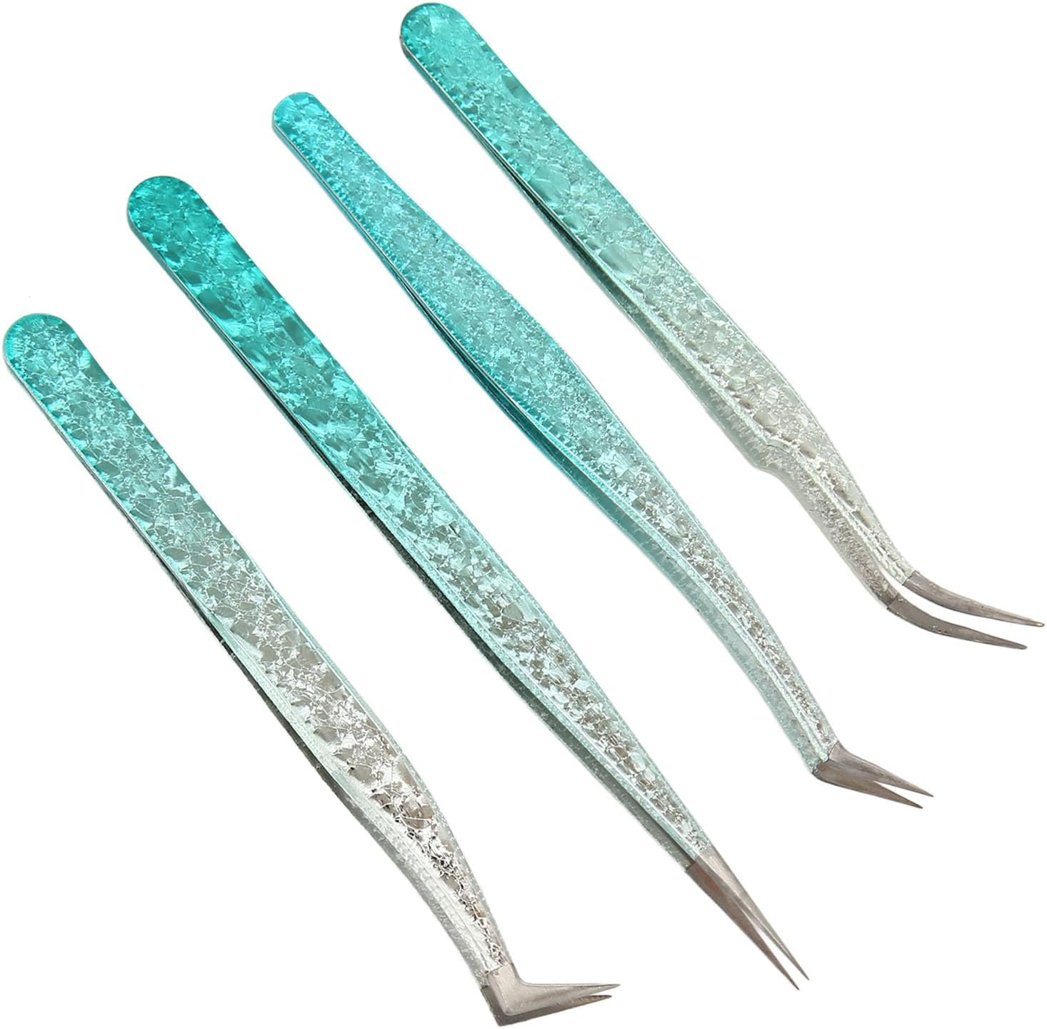 False Lash Tweezer, Straight Curved Tip Ergonomic Grip Eyelash Tweezer 4PCS Flexible for Professional Salon image number 1