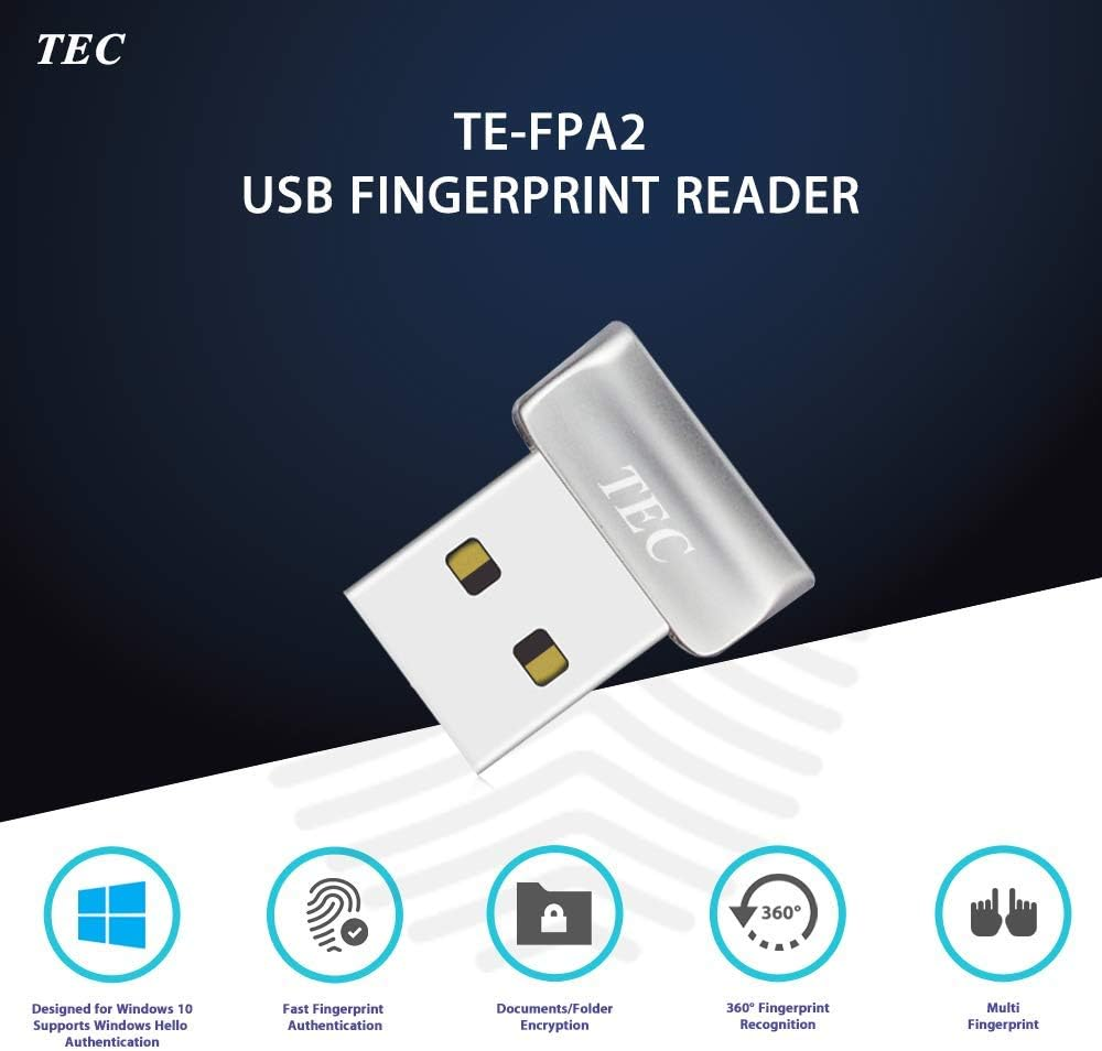 Mini USB Fingerprint Reader for Windows 10 Hello, TEC TE-FPA2 Bio-Metric Fingerprint Scanner PC Dongle for Password-Free and File Encryption, 360&deg; Touch Speedy Matching Security Key image number 6