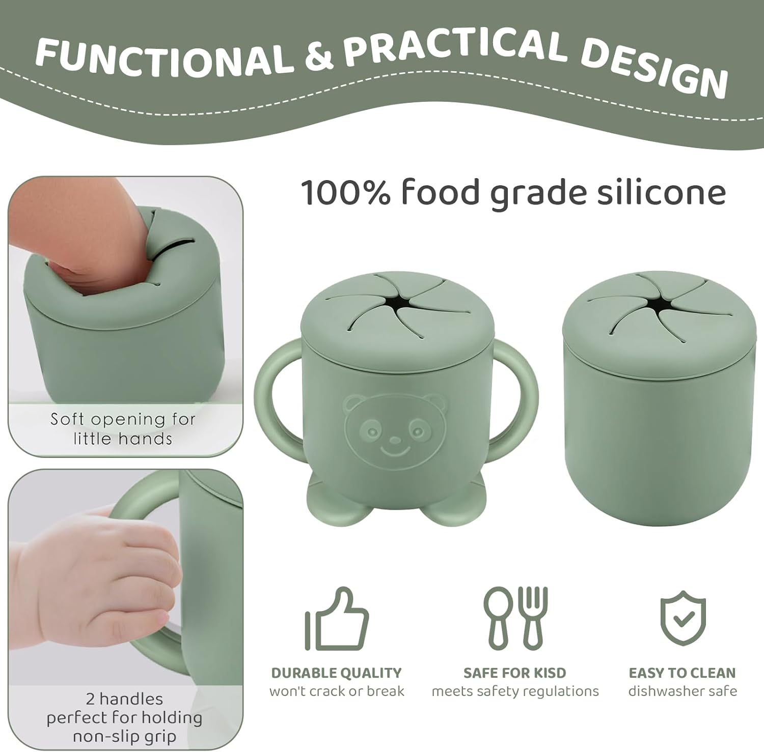 10Pc Baby Feeding Set | Stainless Steel Divided Plate&Suction Bowl with Removable Silicone Suction Base, Silicone Bib, Sippy Cup with Lid, Forks Spoons Snack Container for Baby Led Weaning Supplies image number 3