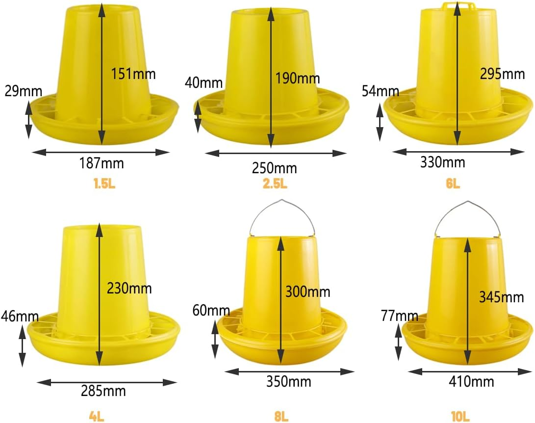 AIMALL Plastic Chicken Feeder Barrel with Anti-Snatch Dividers, 1.5L&ndash;10L Poultry Feed Trough for Farm Chickens and Hens, Hanging and Ground Feeding Basin