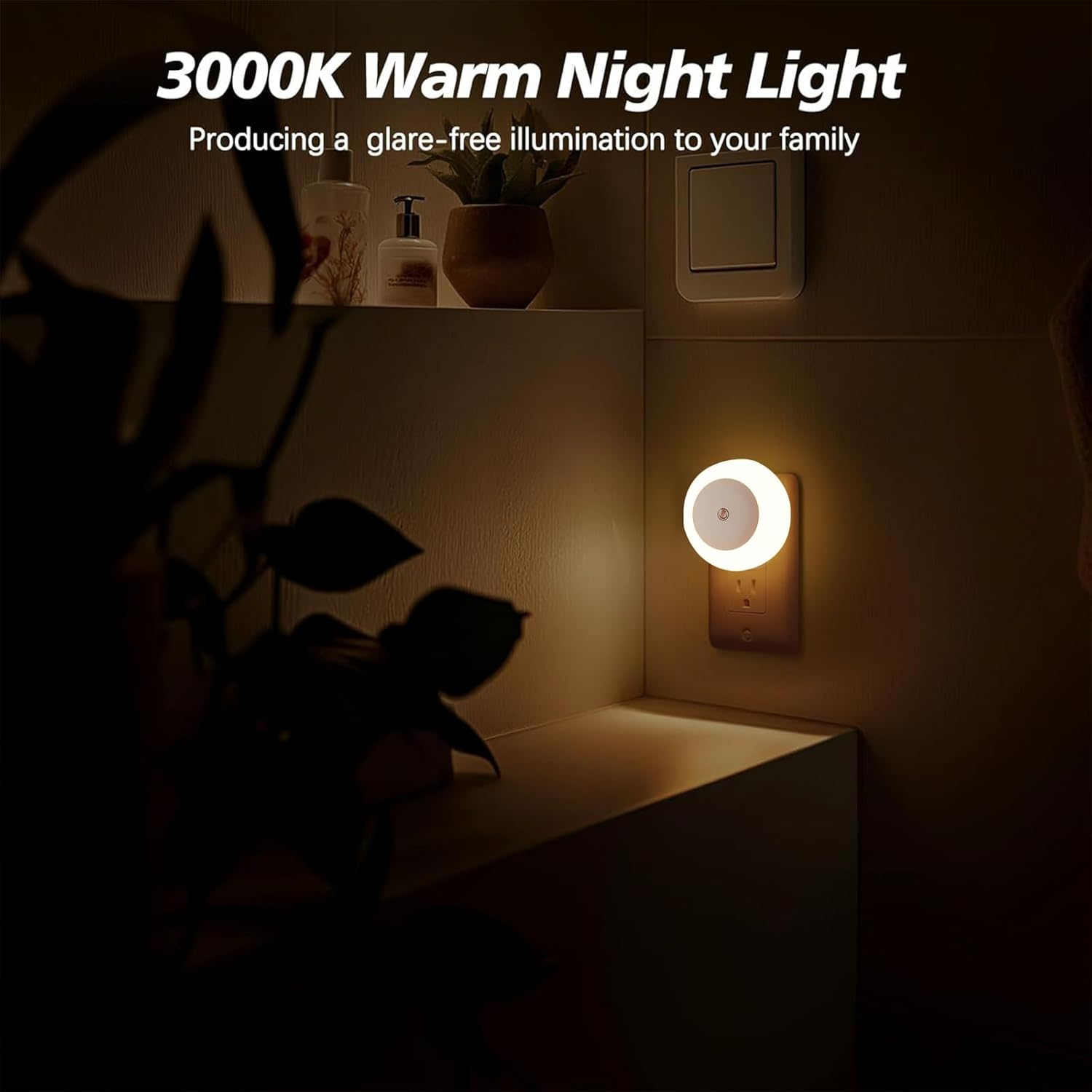 2 Pack LED Plug-In Night Light | Warm White Eye-Friendly Soft Light | Low Energy for Bedroom Kitchen Stairs Kids' Room image number 2