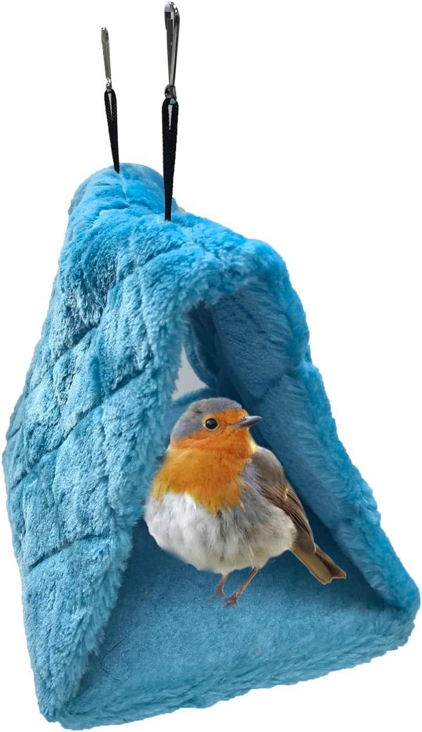 Warm Bird Nest House Bed Hanging Hammock Hanging Cage Plush Pet Bird Hut Nest Happy Snuggle Cave Tent for Parrot Parakeet Cockatoo Maca (Blue-M) - Blue-M image number 2