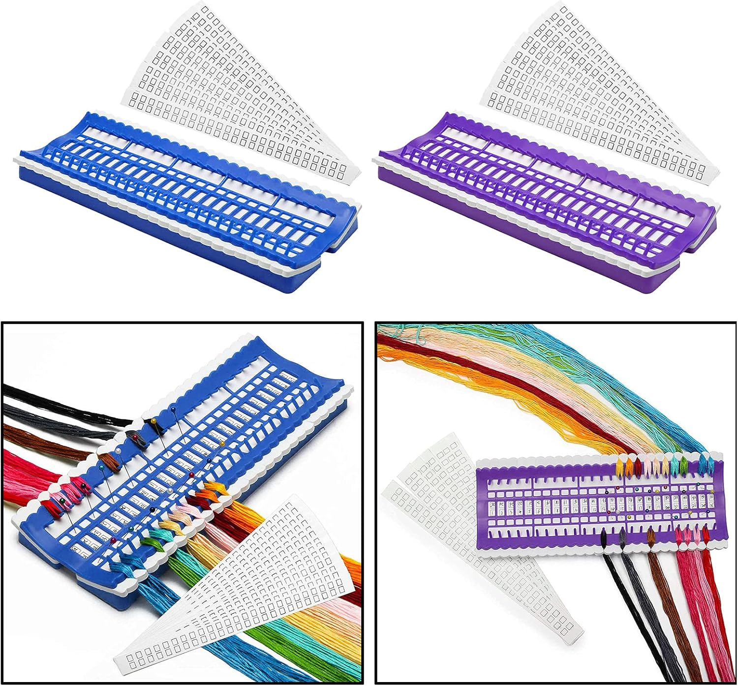 TENOL Sturdy Embroidery Floss Organizer with 50 Positions, Stitch Holder, Embroidery Threads Organiser Sorting Board with Sheets , Purple image number 2