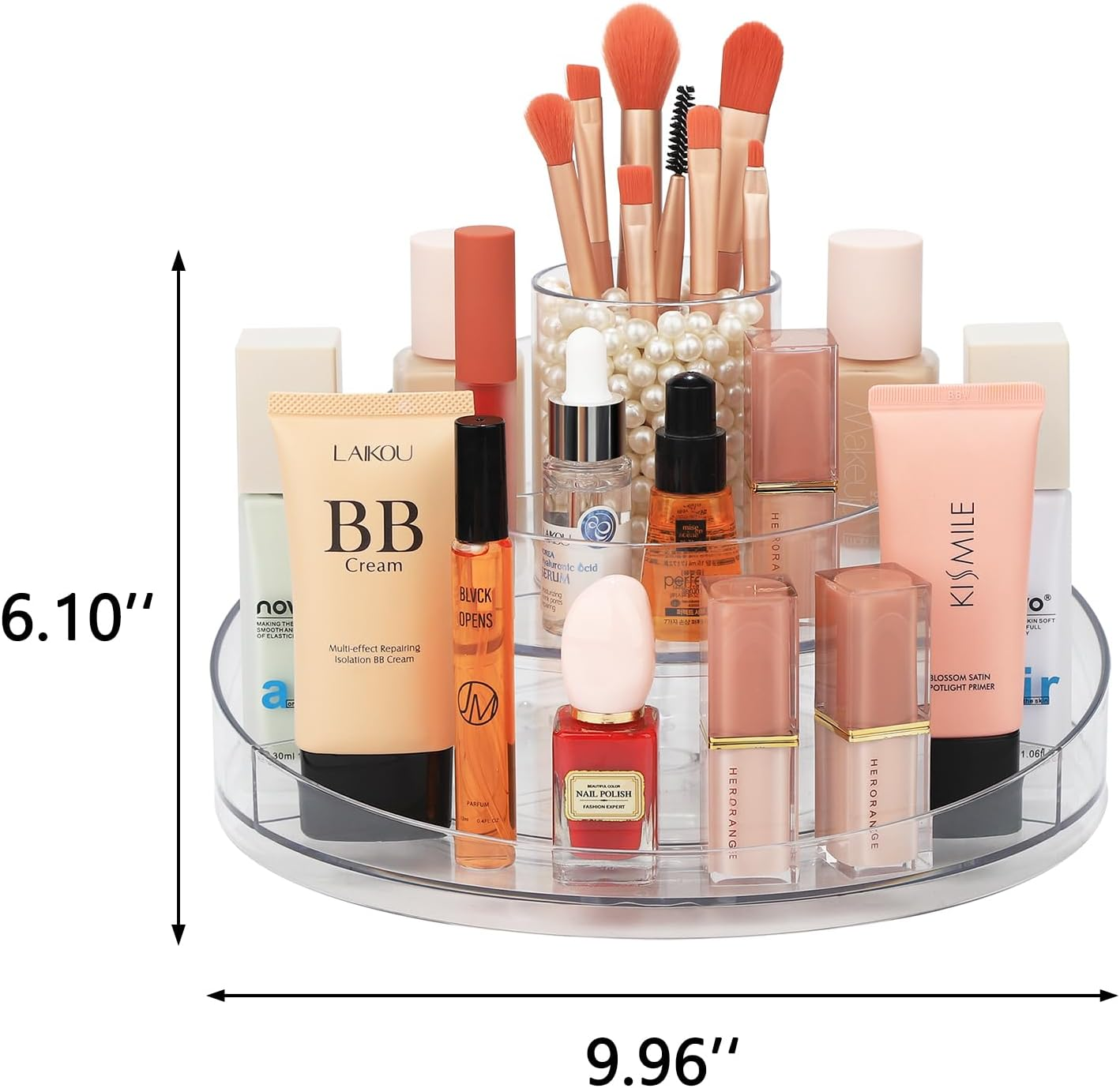 RAMFIYN Clear Acrylic Lazy Susan Organizer, Makeup Spinning Organizer, 2-Tier Lazy Susan for Vanity, Brushes, Lipsticks, Perfumes and Skincare image number 6