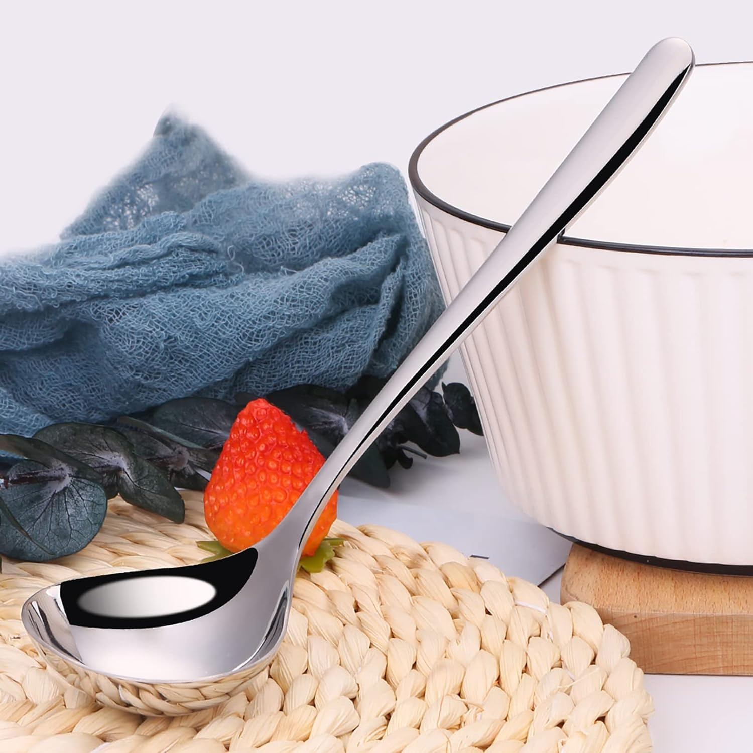 2 Pieces 1 Oz. Mini Stainless Steel Soup Spoons 7.68 Inch Small Ladle for Sauce, Gravy, Dishwasher Safe Metal Ladles for Cooking (Silver) image number 4