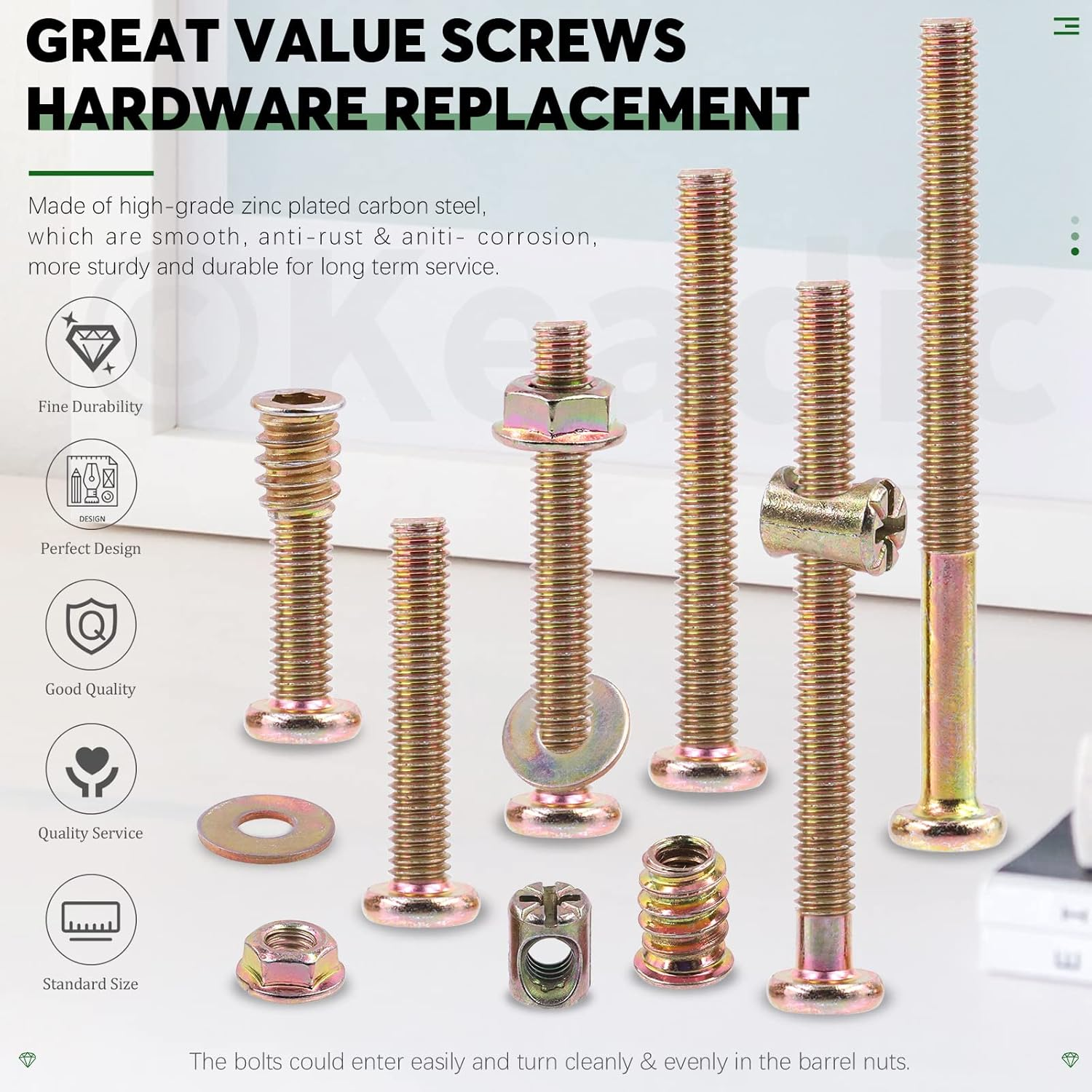 Keadic 253 Pcs M6 X25/35/45/55/65/75Mm Zinc Plated Hex Socket Head Cap Bolts Barrel Nuts Flat Washers with Tools, M6 Crib Hardware Screws Assortment Kit for Chairs Bed Cot Furniture (25-75Mm) image number 4