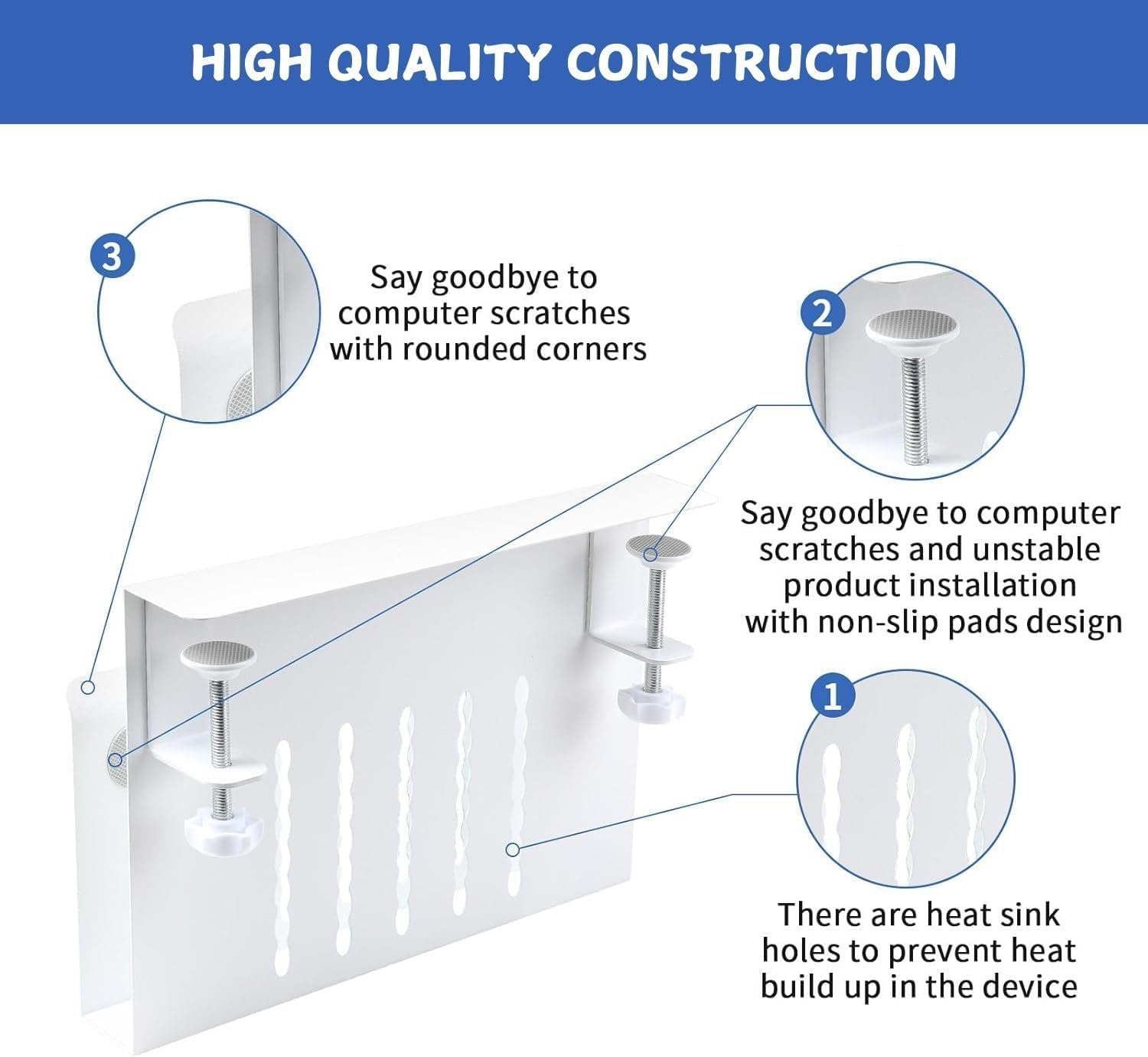 Desk Side Storage,Under Desk Laptop Holder Organiser, No Drill Cable Management Tray with Pen Storage for Office and Home, under Steel Hanging Storage Tray (White)