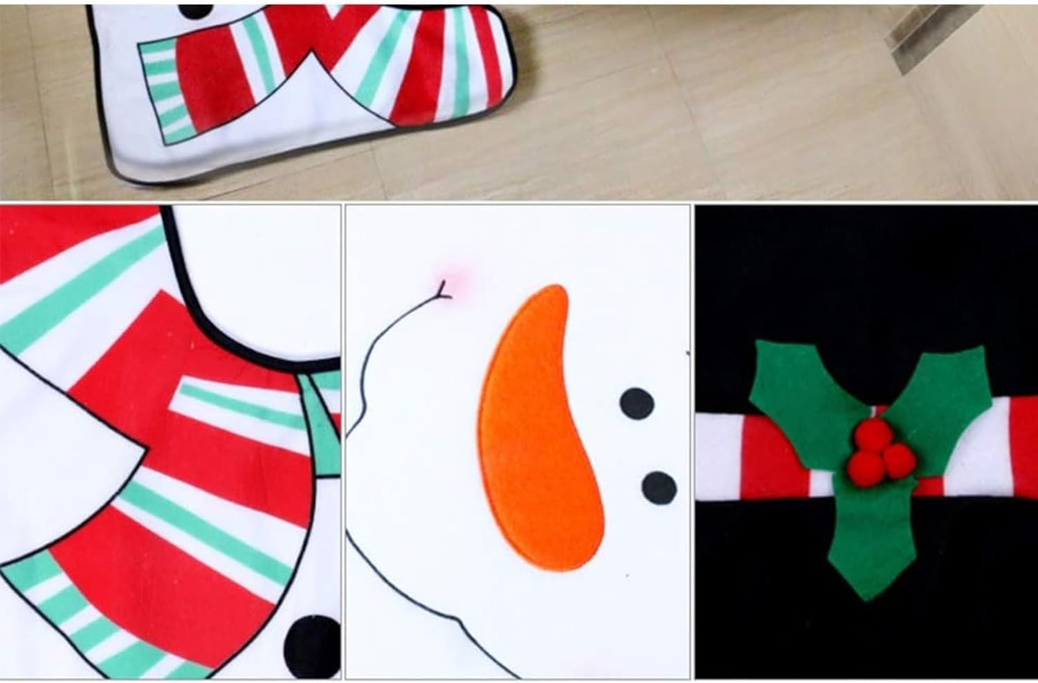 Set of 3 Snowman Christmas Toilet Cover Set, Festive Bathroom Decor with Soft Seat Cover, Tank Lid Cover & Non-Slip Mat for Holiday Home Decoratio