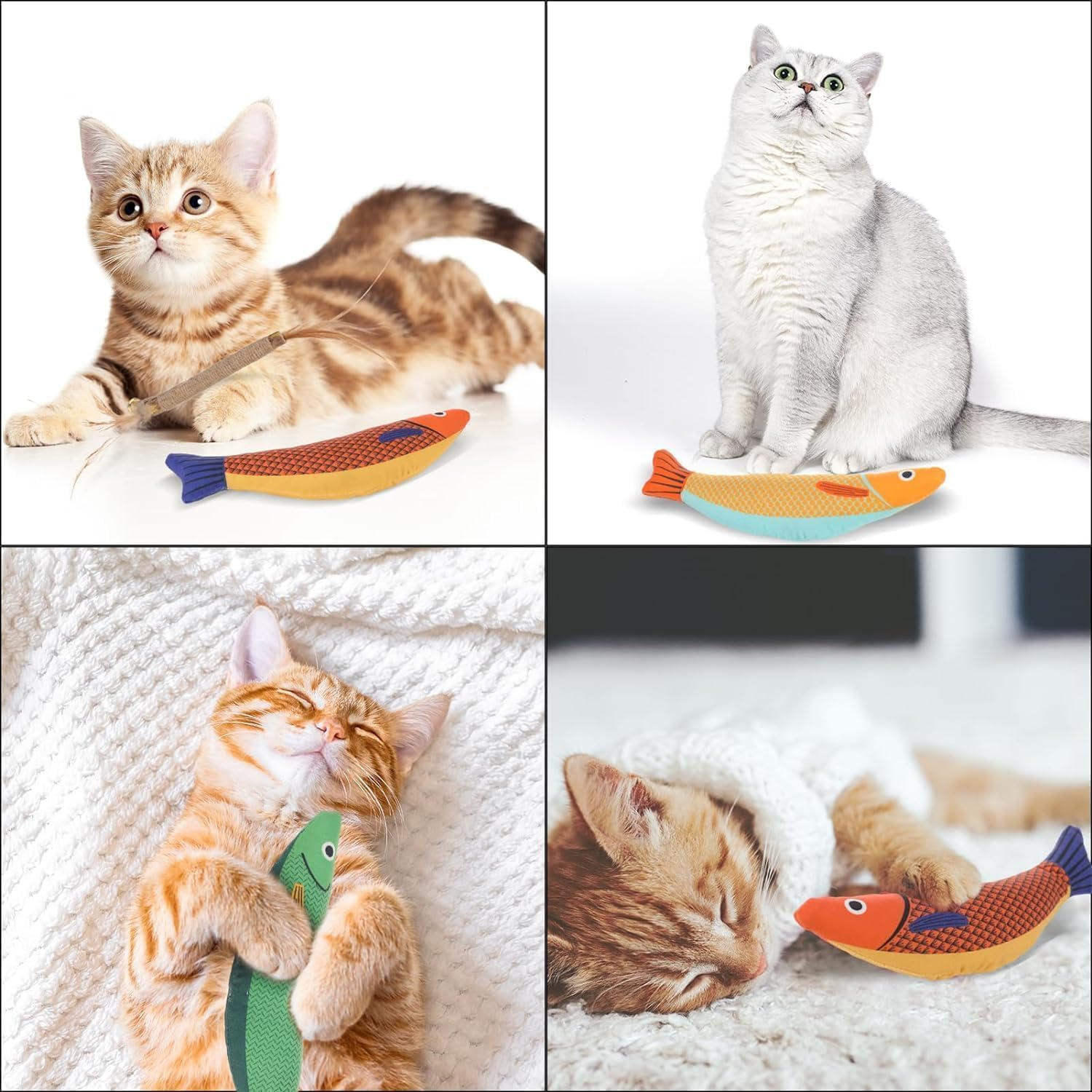 Cat Fish Plush Toy with Catnip - 3Pcs Soft Kitten Toys, Saury Fish Plush with Crinkle Sound, Chew Toy for Cats