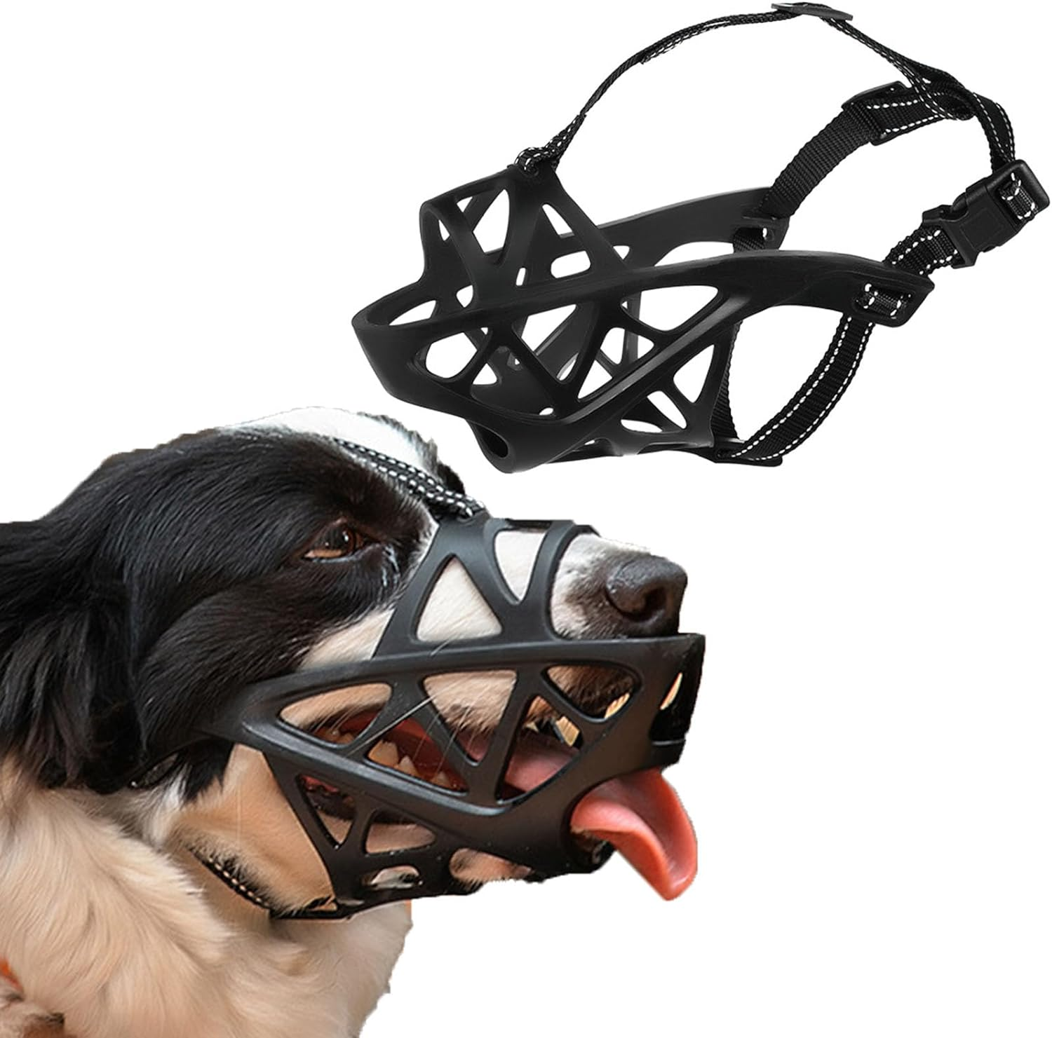 Dog Muzzle, Soft and Comfortable, Breathable Basket Muzzles,Chewing and Scavenging,Perfect for Grooming and Training Medium, Black (L) image number 6