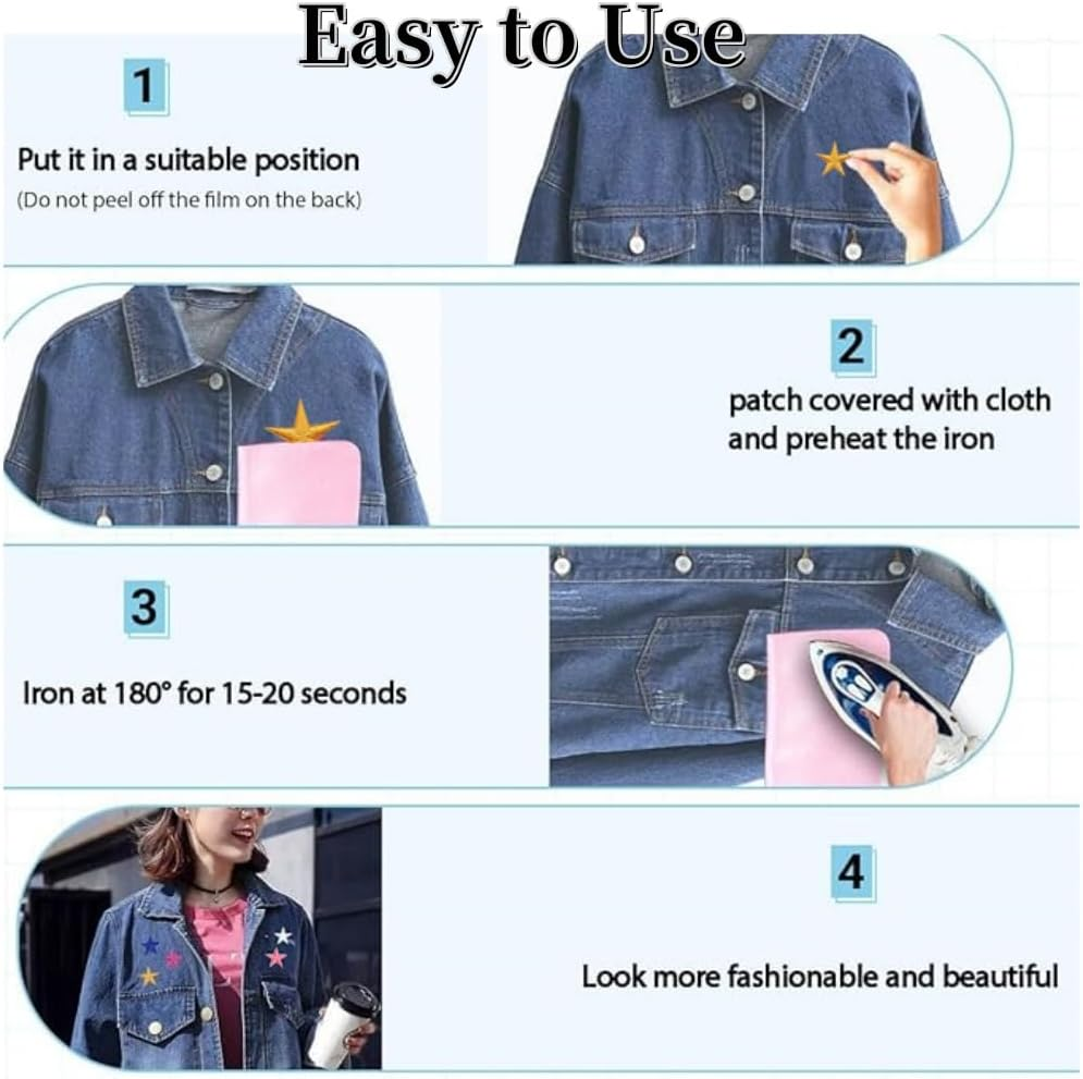 80Pcs Star Iron on Patches,Iron on Stars,Sew Embroidered Patches Appliques Embellishments Small,For DIY Jeans Jackets,Clothing,Bag,Iron on Patches for Hats DIY Craft Jacket Clothing Decoration image number 6