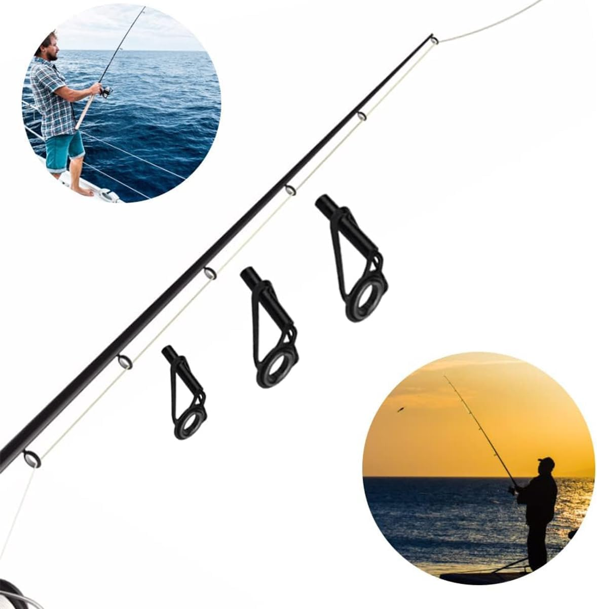 AIMALL 80-Piece Ceramic High-Carbon Steel Rod Guide Eye Rings for Fishing Rod Repair and Accessories, 8 Sizes image number 1