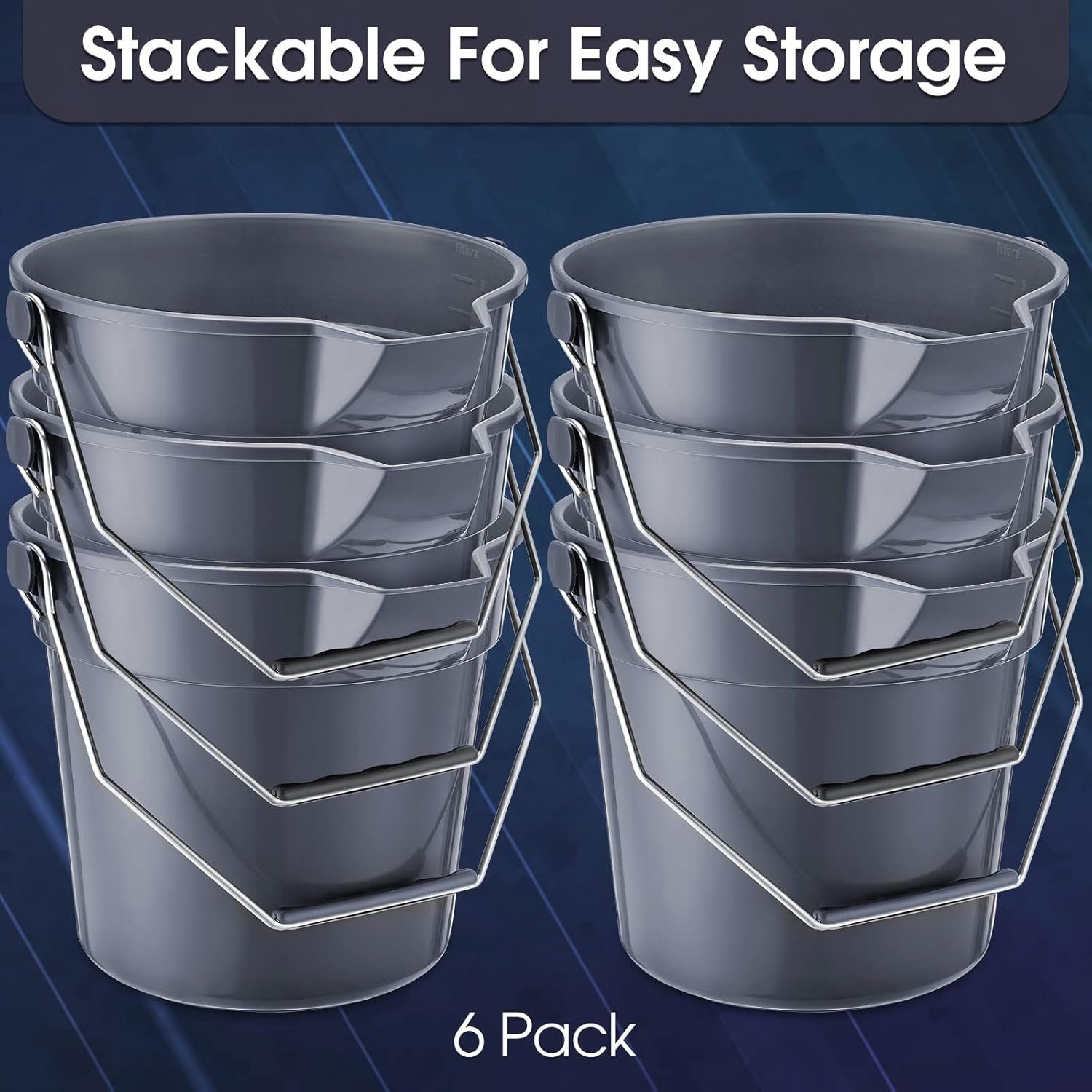 Didaey 6 Pcs 2.5 Gallon Bucket for Clean Heavy Duty Cleaning Bucket Plastic Pail Bucket with Handle and Spout round Industrial Bucket Pail for Cleaning Mopping Paint Storage Container (Grey) image number 1