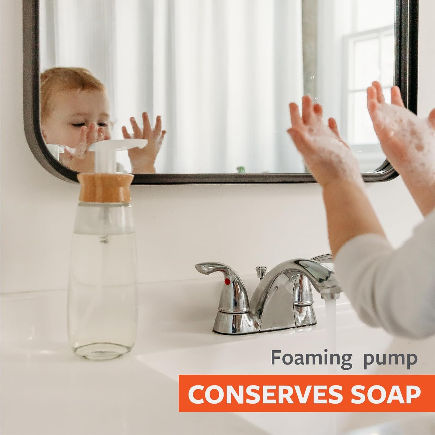 Full Circle 16 Oz. Foaming Soap Dispenser, Transparent, Glass Bamboo Plastic Silicone, Refillable, Wide Mouth, Automatic Pump image number 5