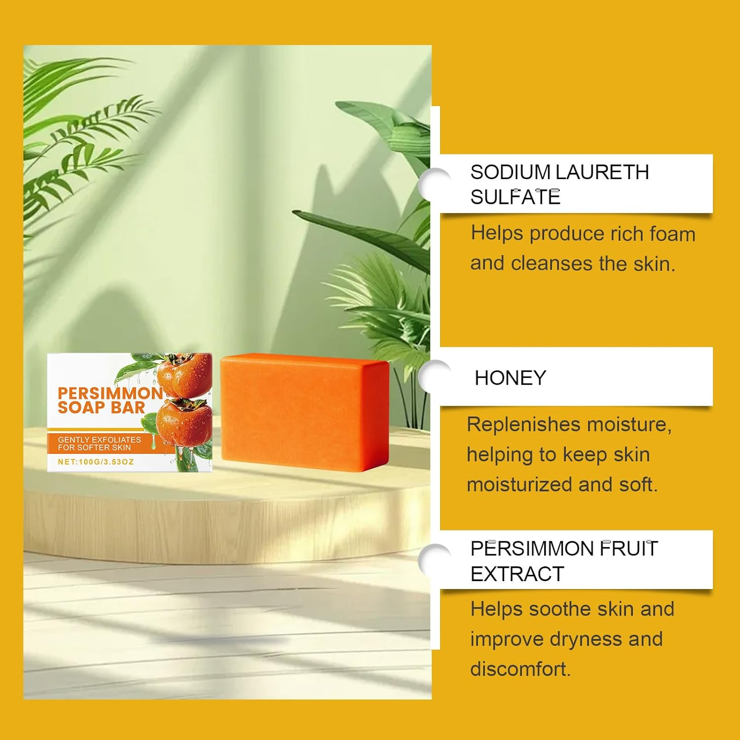 Persimmon Soap Bar for Body Odor,Persimmon Soap Old People Smell,Handmade Body Deeply Cleansing Bar,For Men and Women - Gentle on All Skin Types,Gentle Cleansing and Exfoliation (1 PCS)