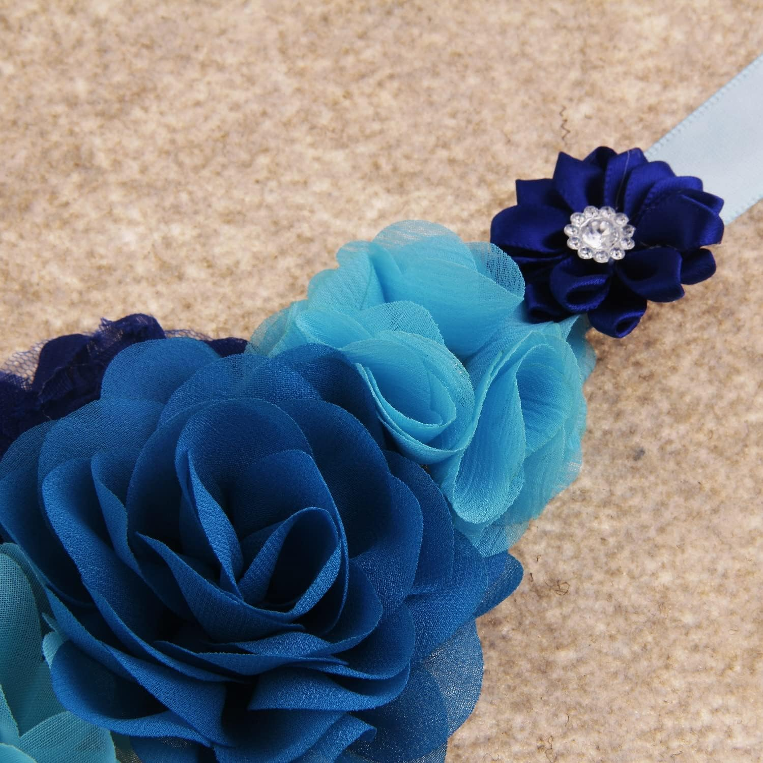Nishine Blue Maternity Flower Sash Belt Pregnancy Belt for Mom to Be Baby Shower Girls Bridesmaid Sash Belt image number 1