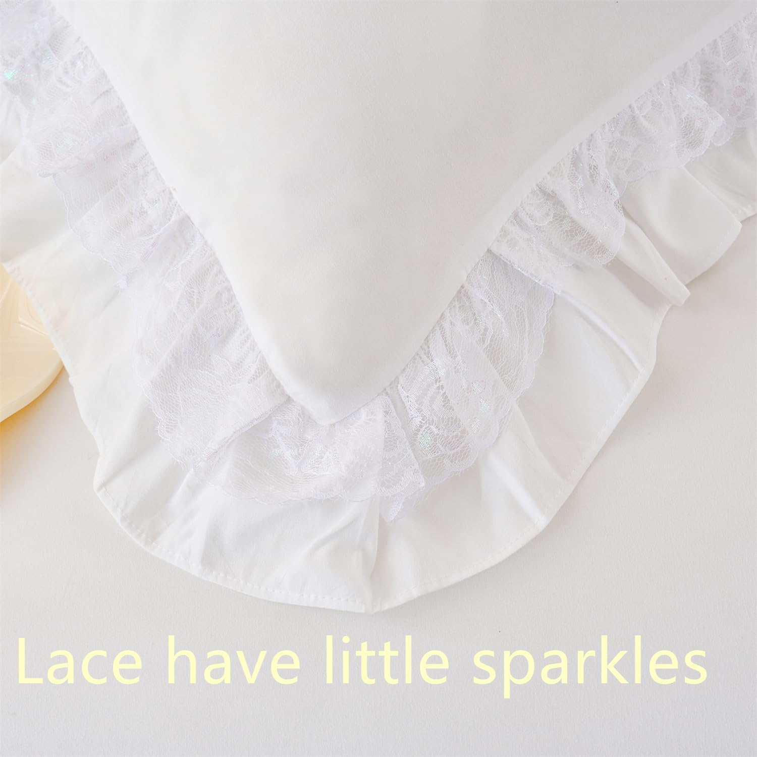 MOOWOO Chic Ruffle Lace Polyester Duvet Cover Set -Girl White Bedding-2 Piece Twin Duvet Cover with Zipper Closure -Ultra Soft and Light Weight(White, Twin)