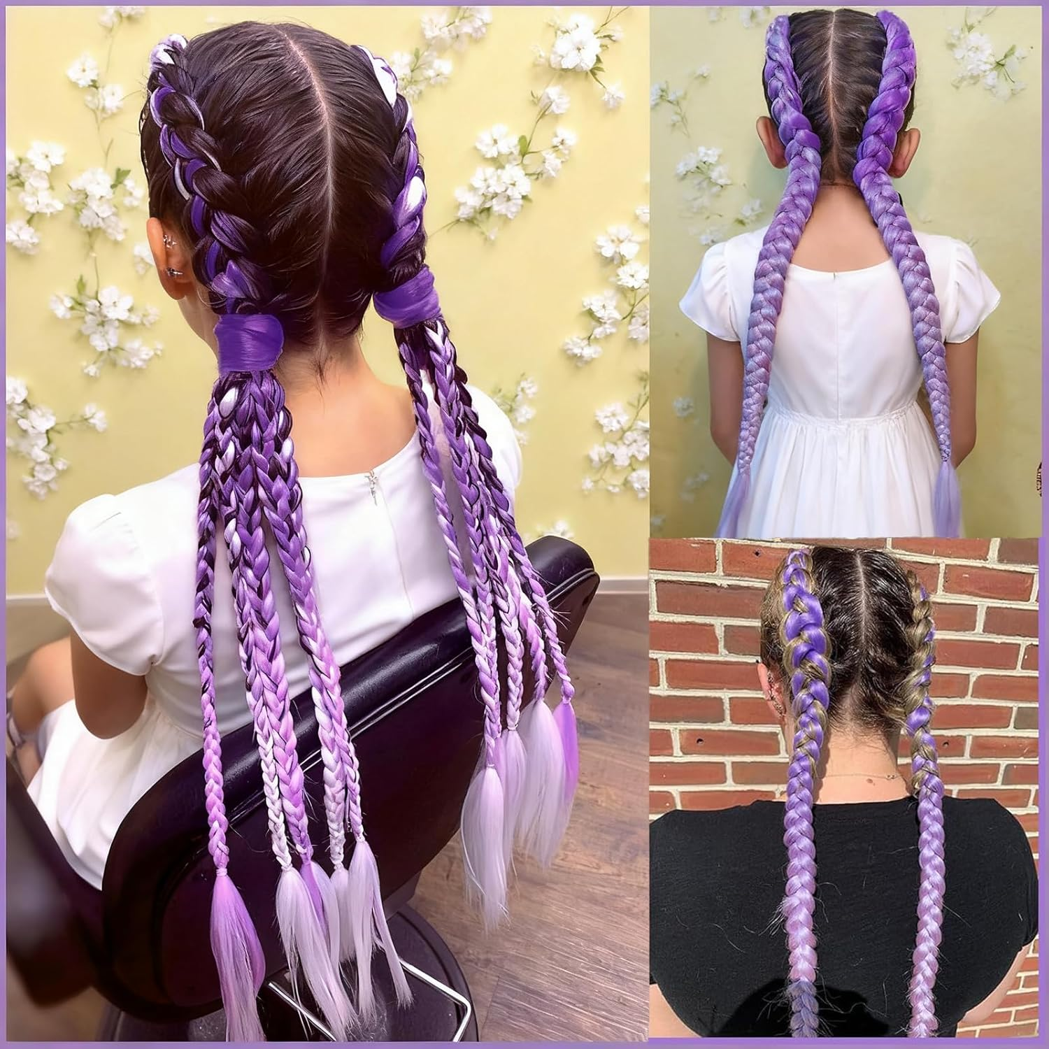 Purple Hair Extensions, 2 Pack Vibrant Purple Hair for Cosplay, Halloween and Themed Parties, Synthetic Fibre Hair Extensions for Adults and Kids image number 3
