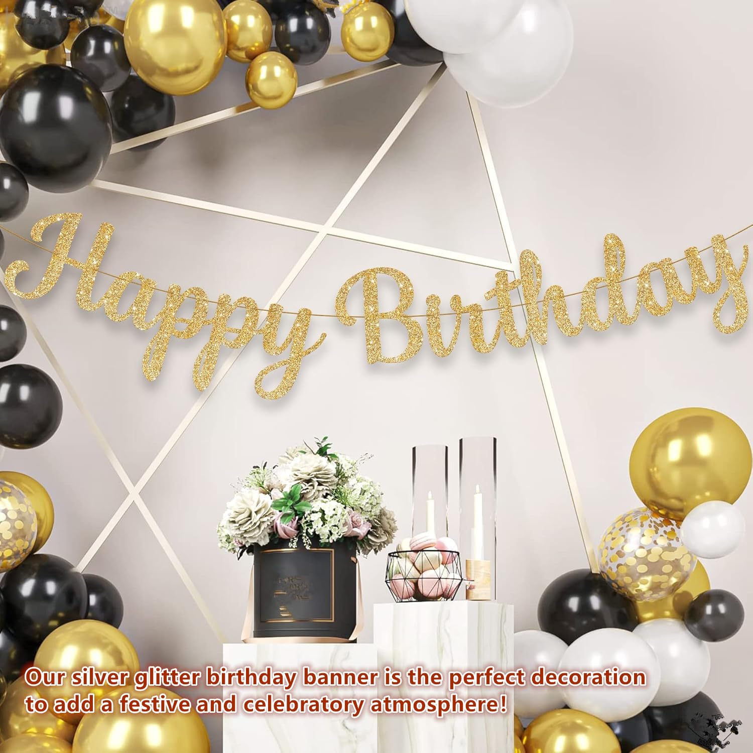 Happy Birthday Banner, Glitter Gold Happy Birthday Banner, for Birthday Decoration DIY Party Decoration (Gold) image number 1
